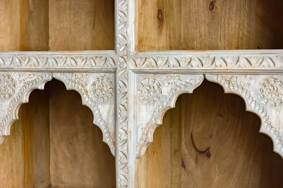 Antique Indian Mehrab Hand Carved Solid Wooden Bookshelf White 93x40x180cm A052