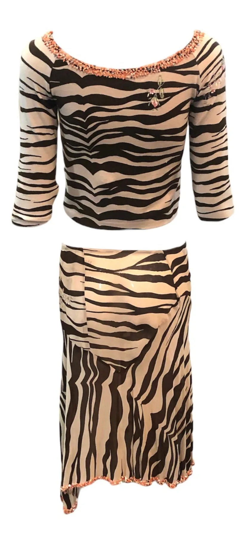 Blumarine Y2k Tiger Print Skirt and Cashmere Sweater Ensemble