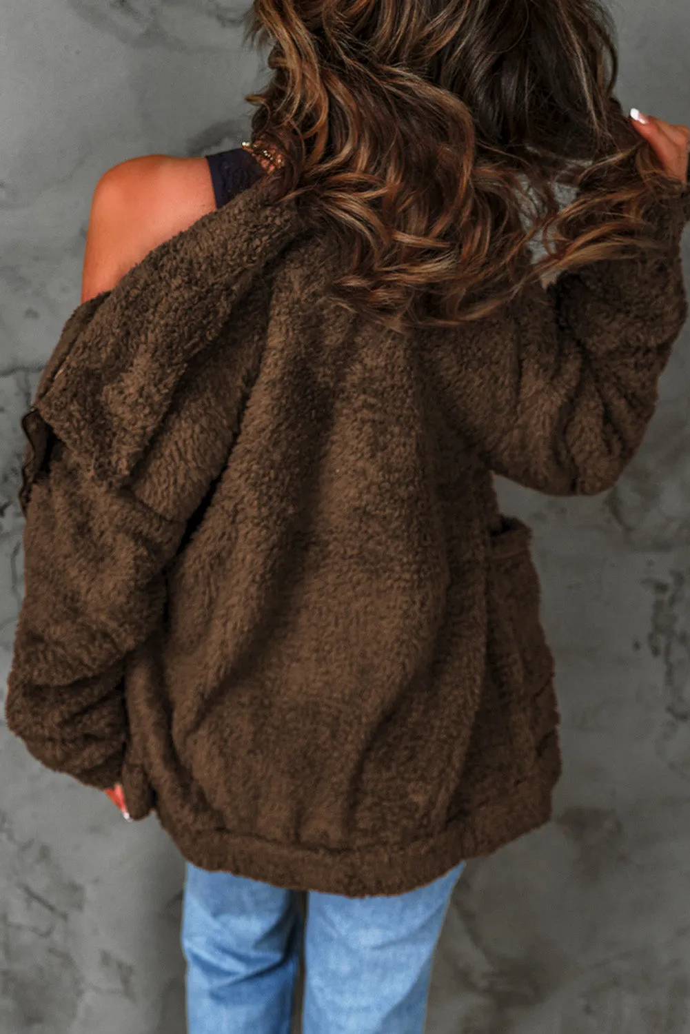 Brown Plush Zip-Up Jacket