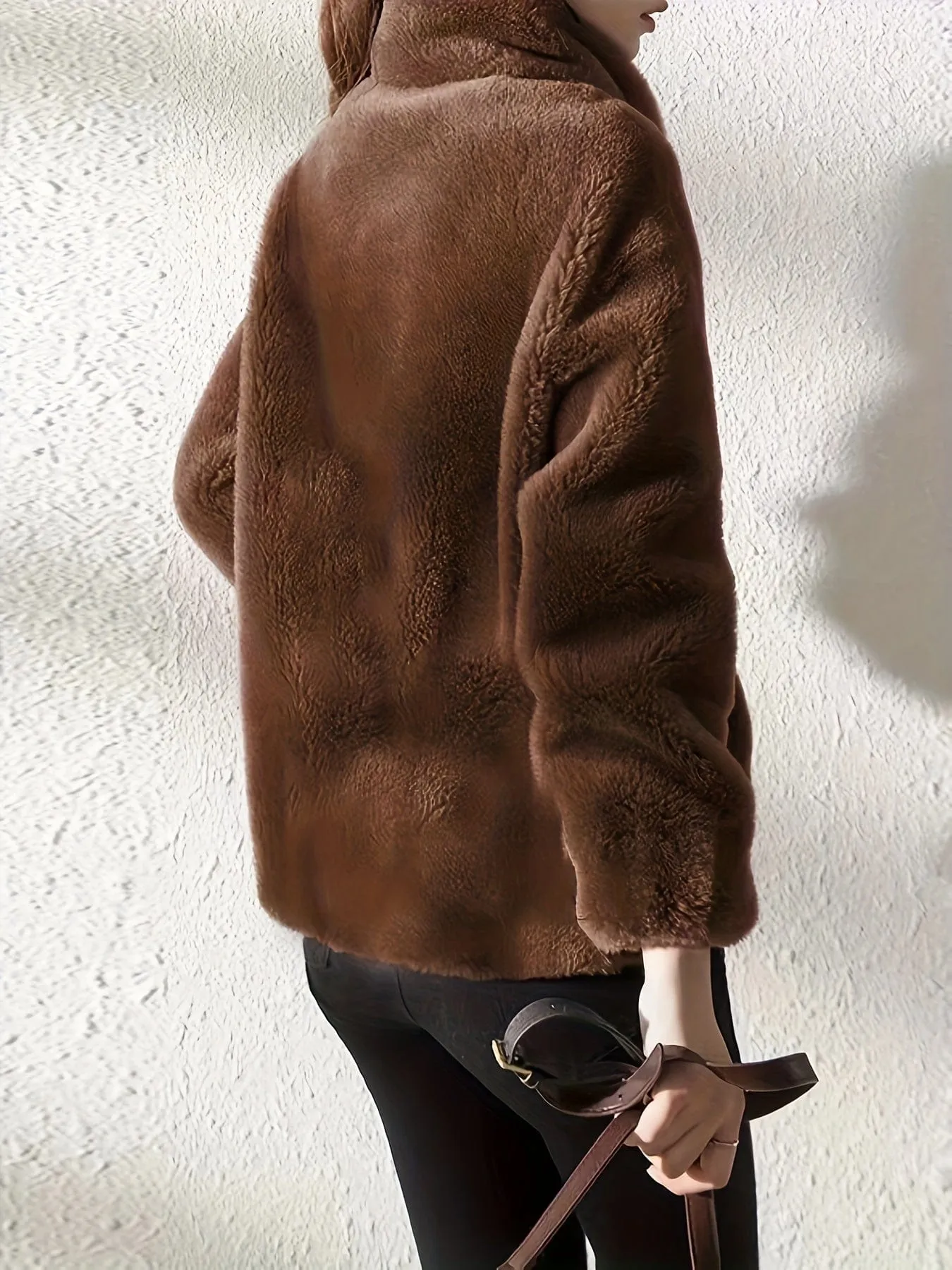 Brown Plush Zip-Up Jacket