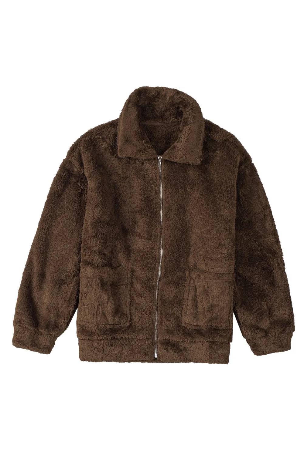 Brown Plush Zip-Up Jacket