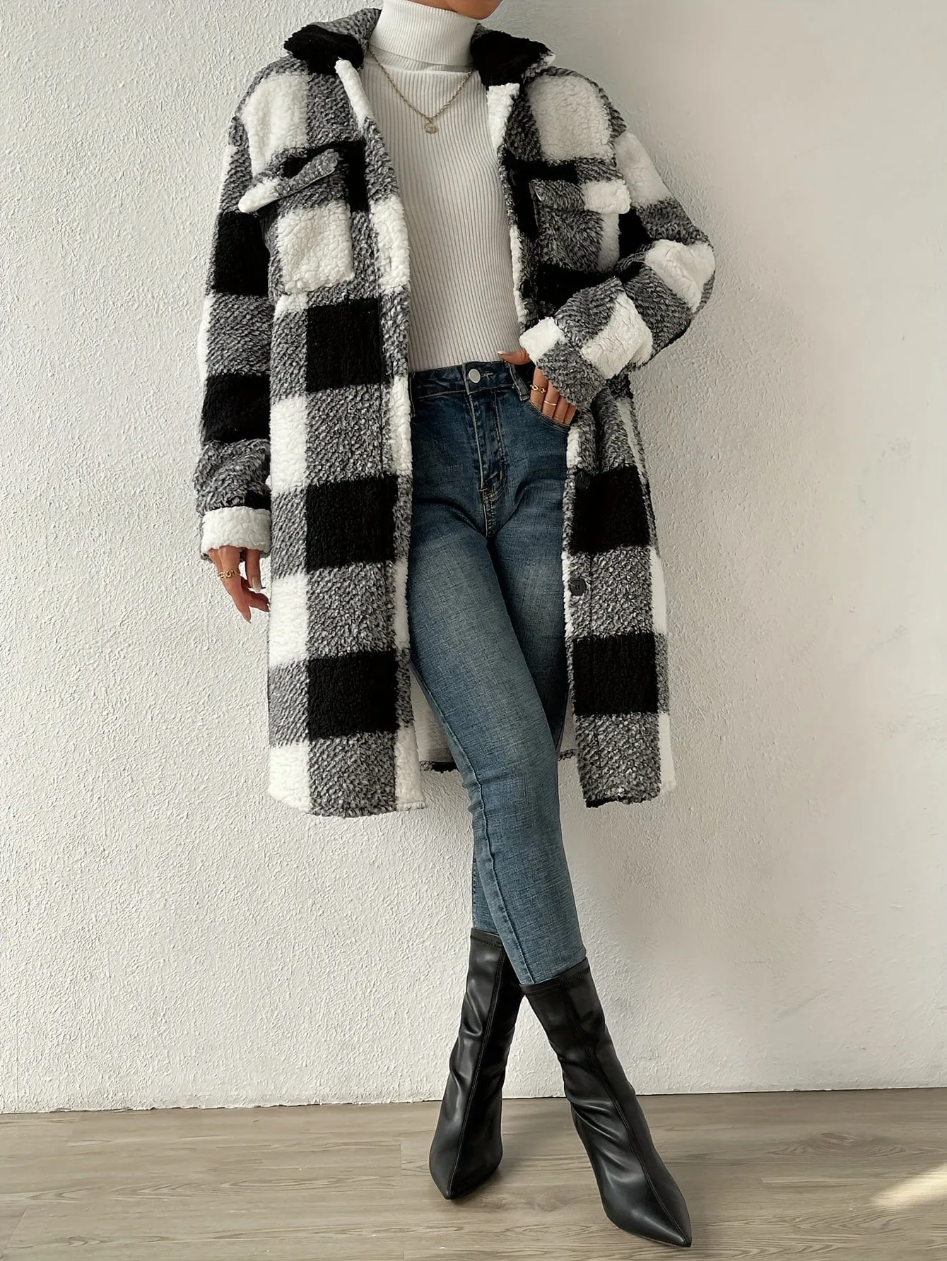 Casual Checkered Fleece Jacket