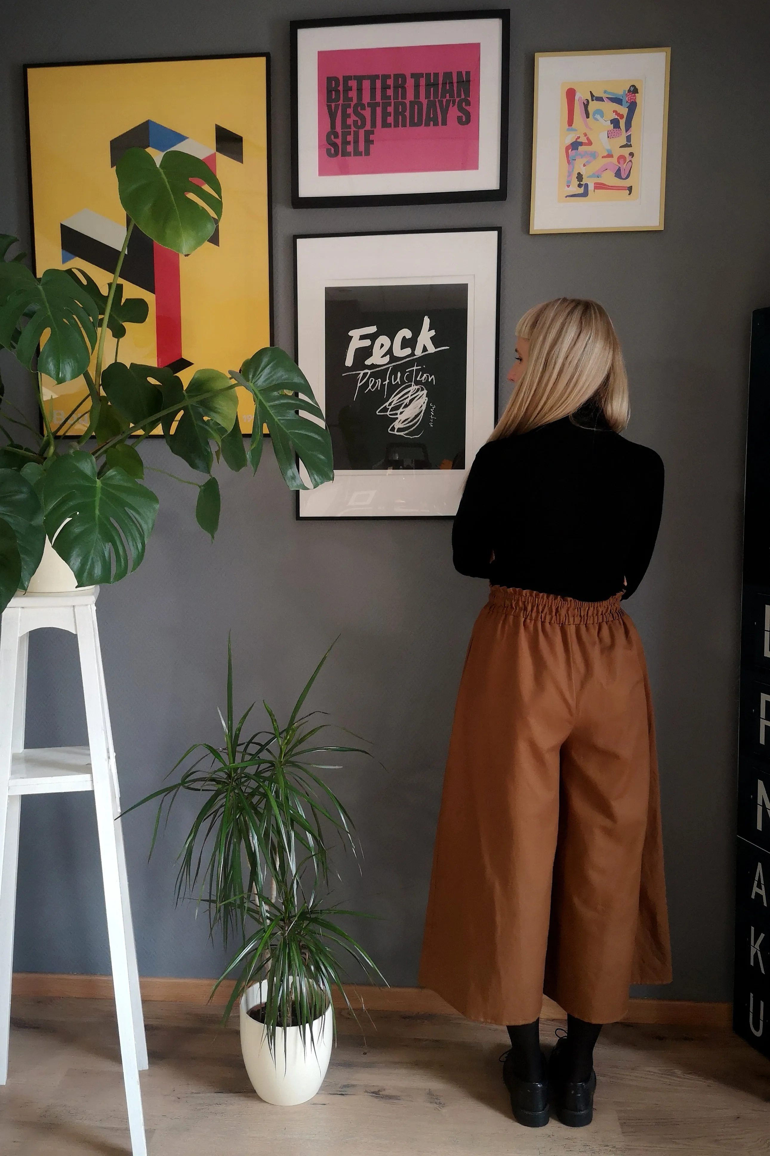 Cider Orange Linen Blend Wide Statement Japanese Inspired Minimalist Culottes in 4/5 Lenght