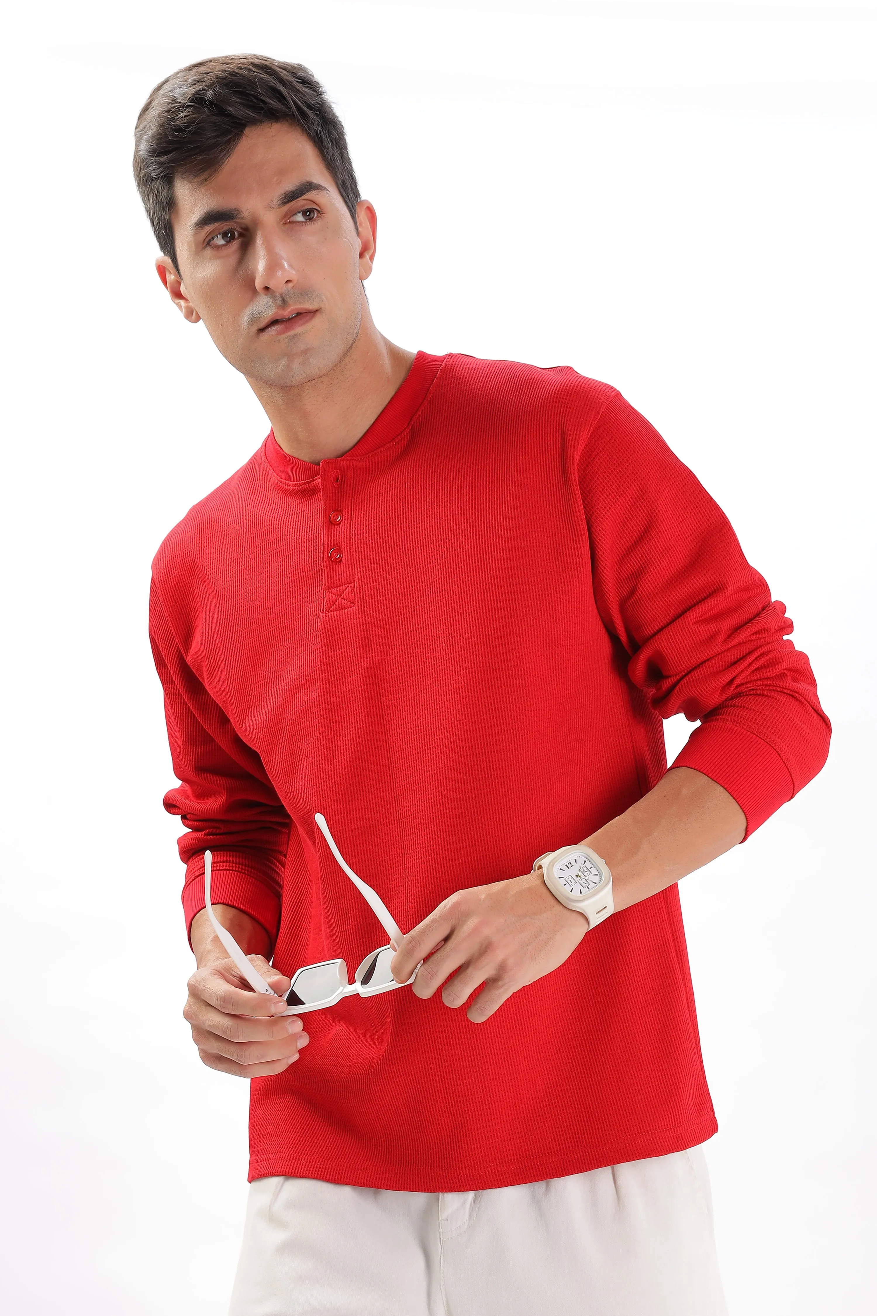 Classic Henley T-Shirt: Red