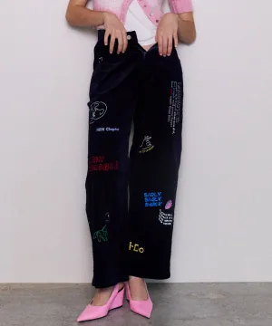 Corduroy Early Romance Graphic Pants