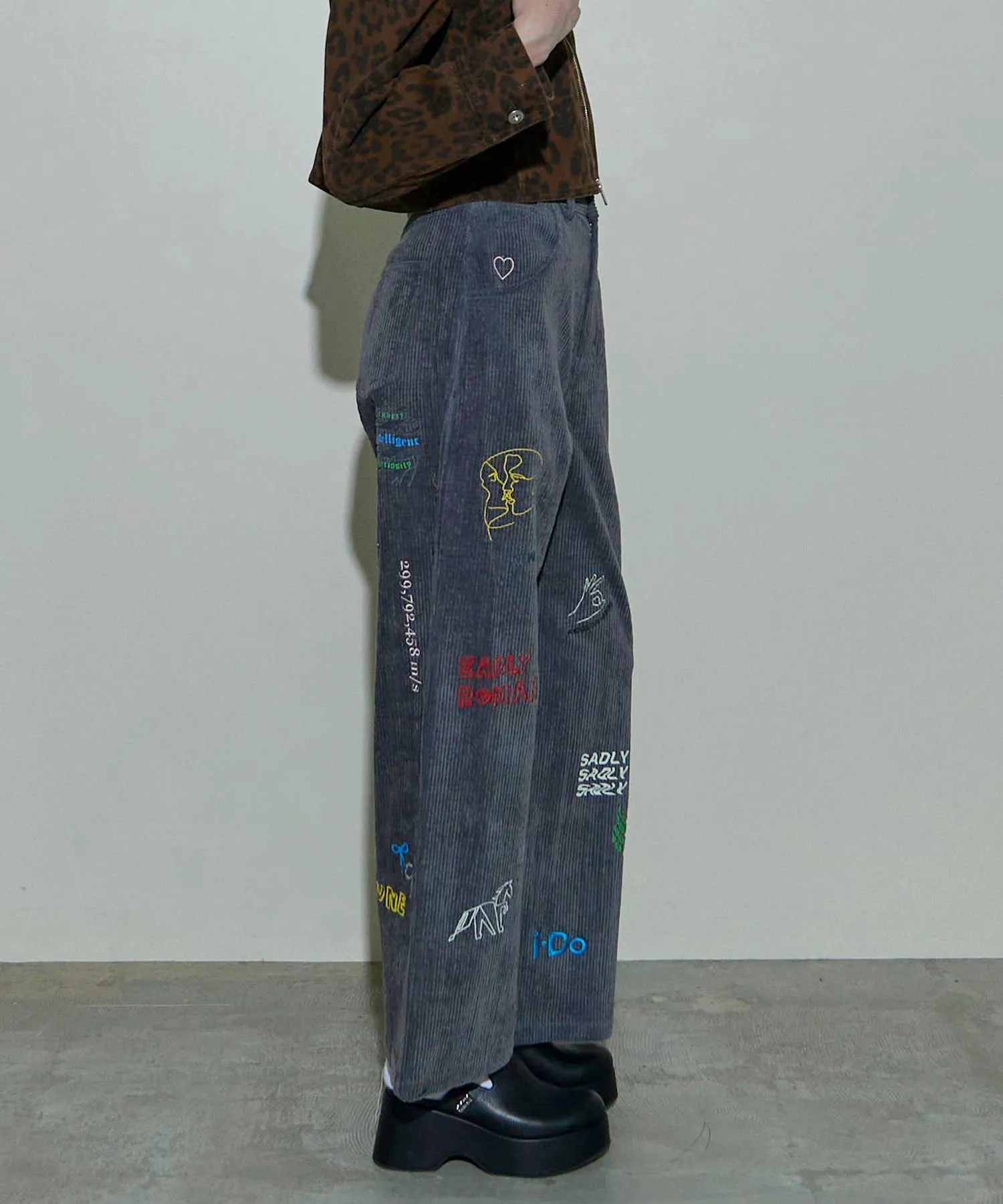 Corduroy Early Romance Graphic Pants