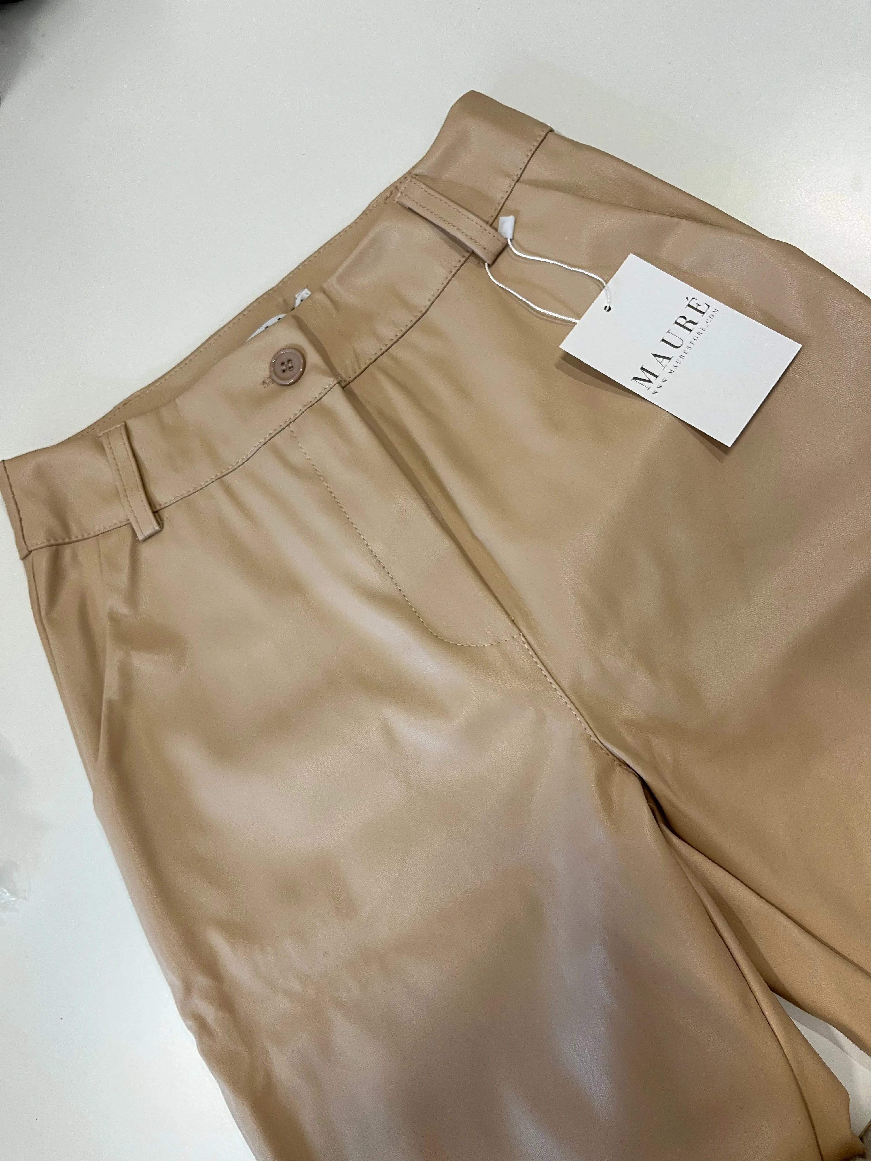 Flared pants leatherlook nude