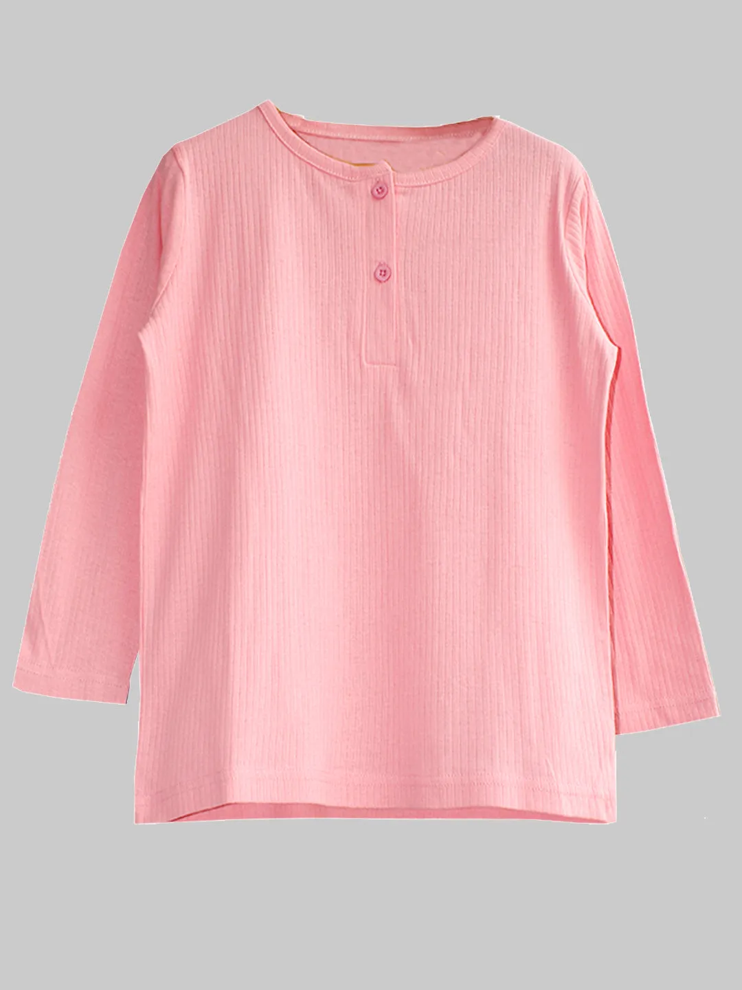 Girls Cotton Solid Henley Neck Tee