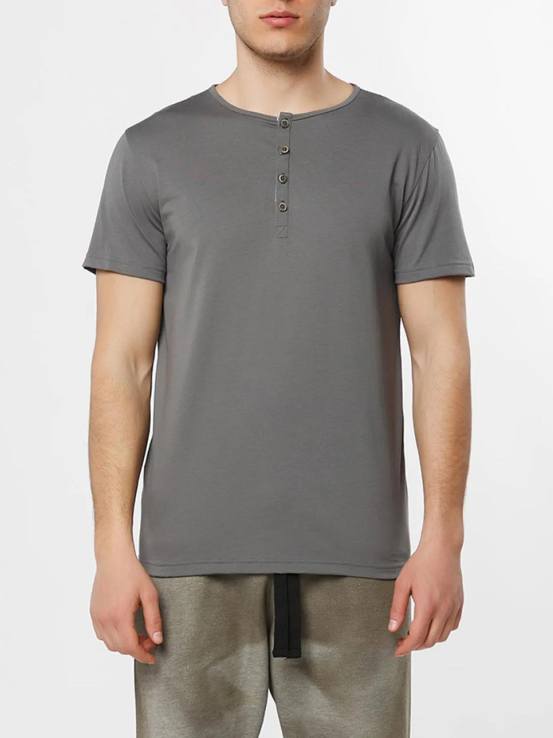 Grandad Collar Organic Cotton T-shirt Light Grey