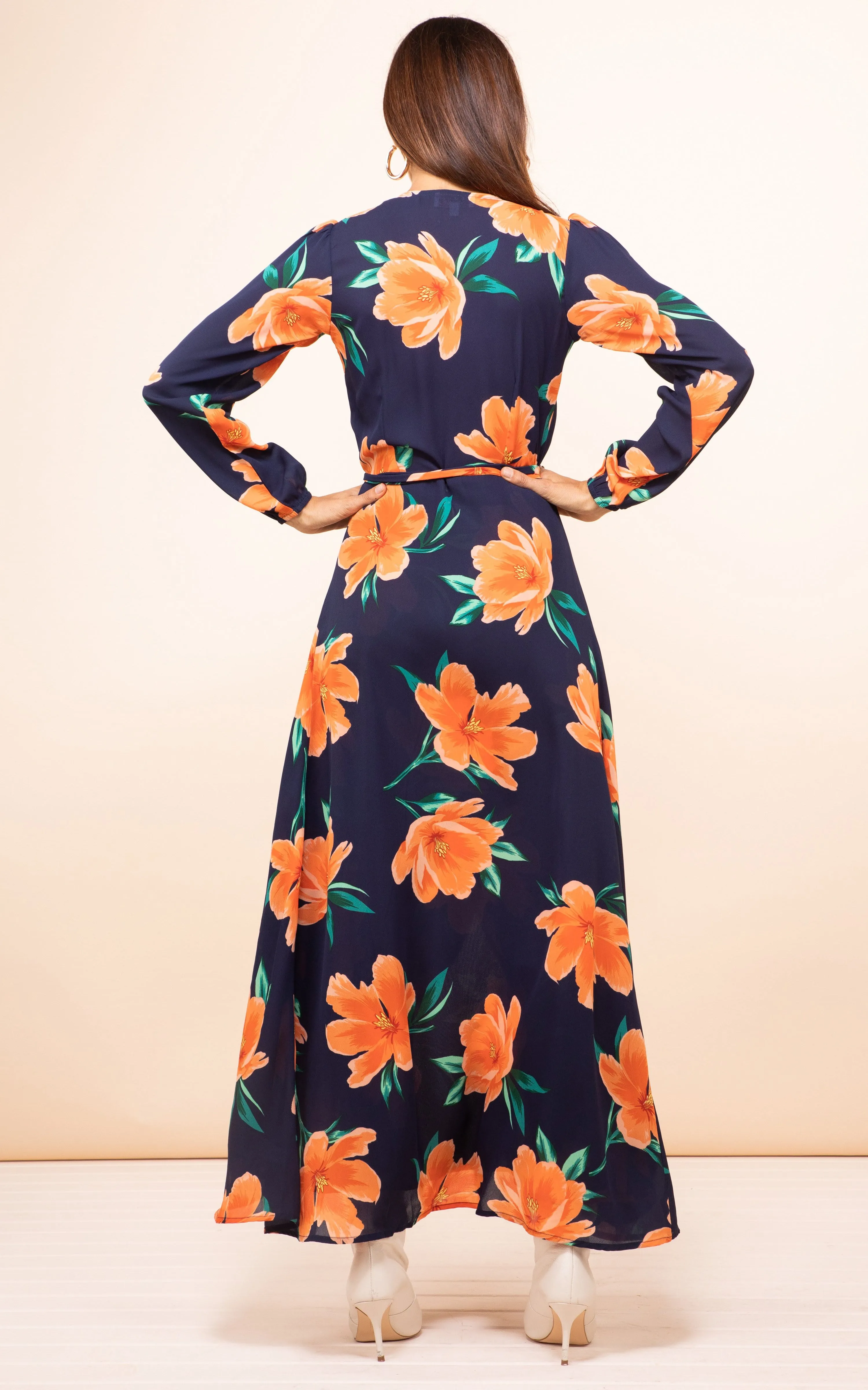 Jagger Maxi Dress in Orange on Navy Blue Tulip