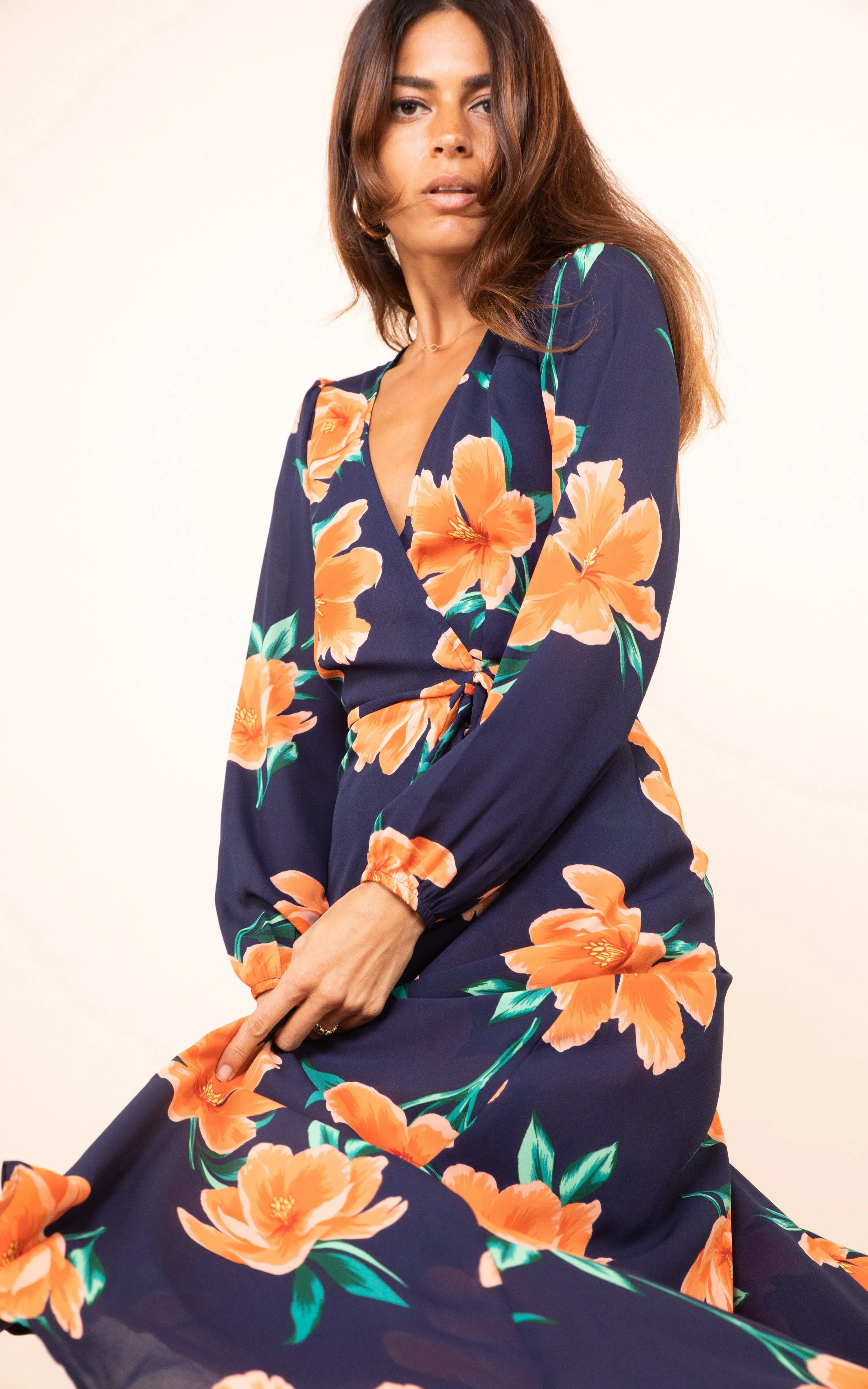 Jagger Maxi Dress in Orange on Navy Blue Tulip