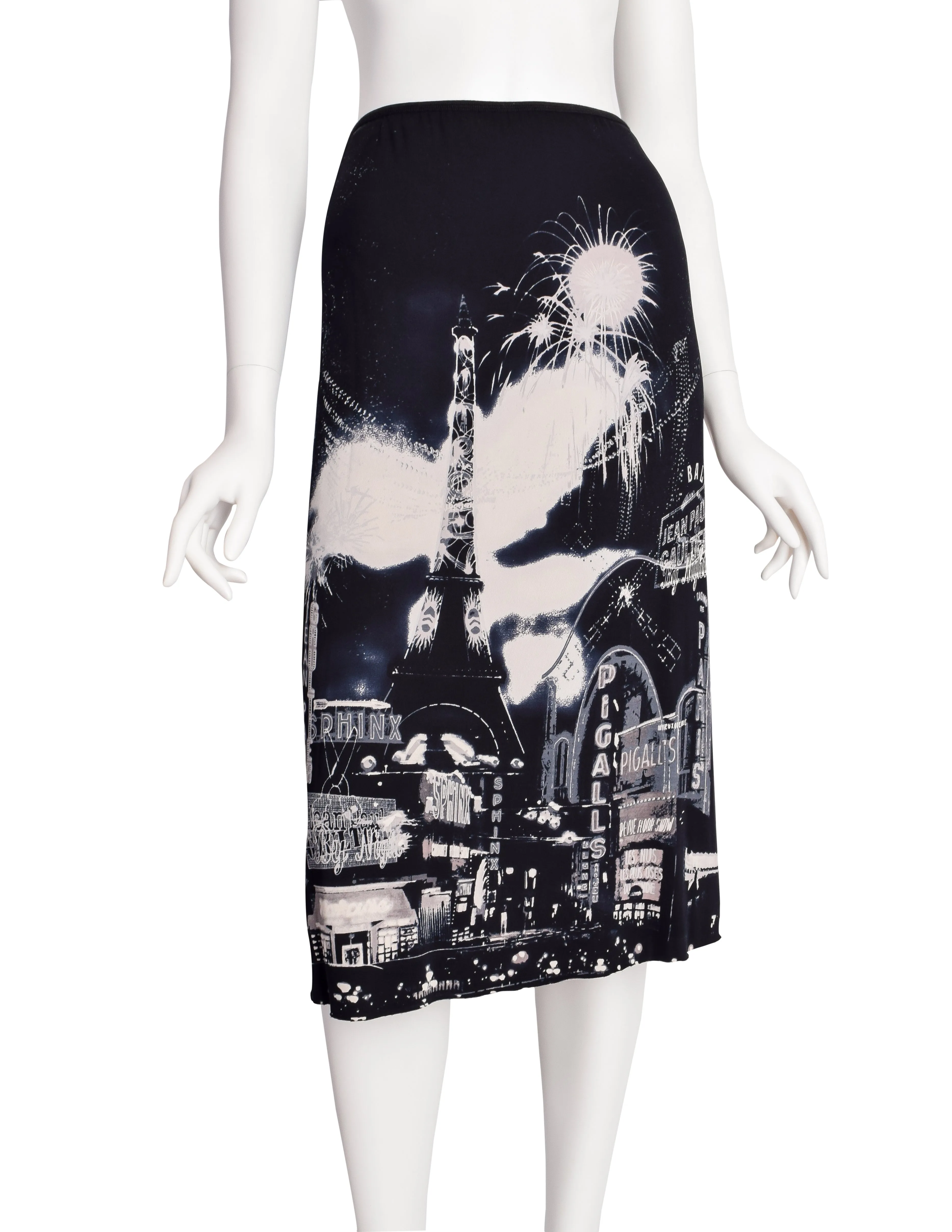 Jean Paul Gaultier Vintage Paris Eiffel Tower City Of Lights Print Stretch Mesh Skirt