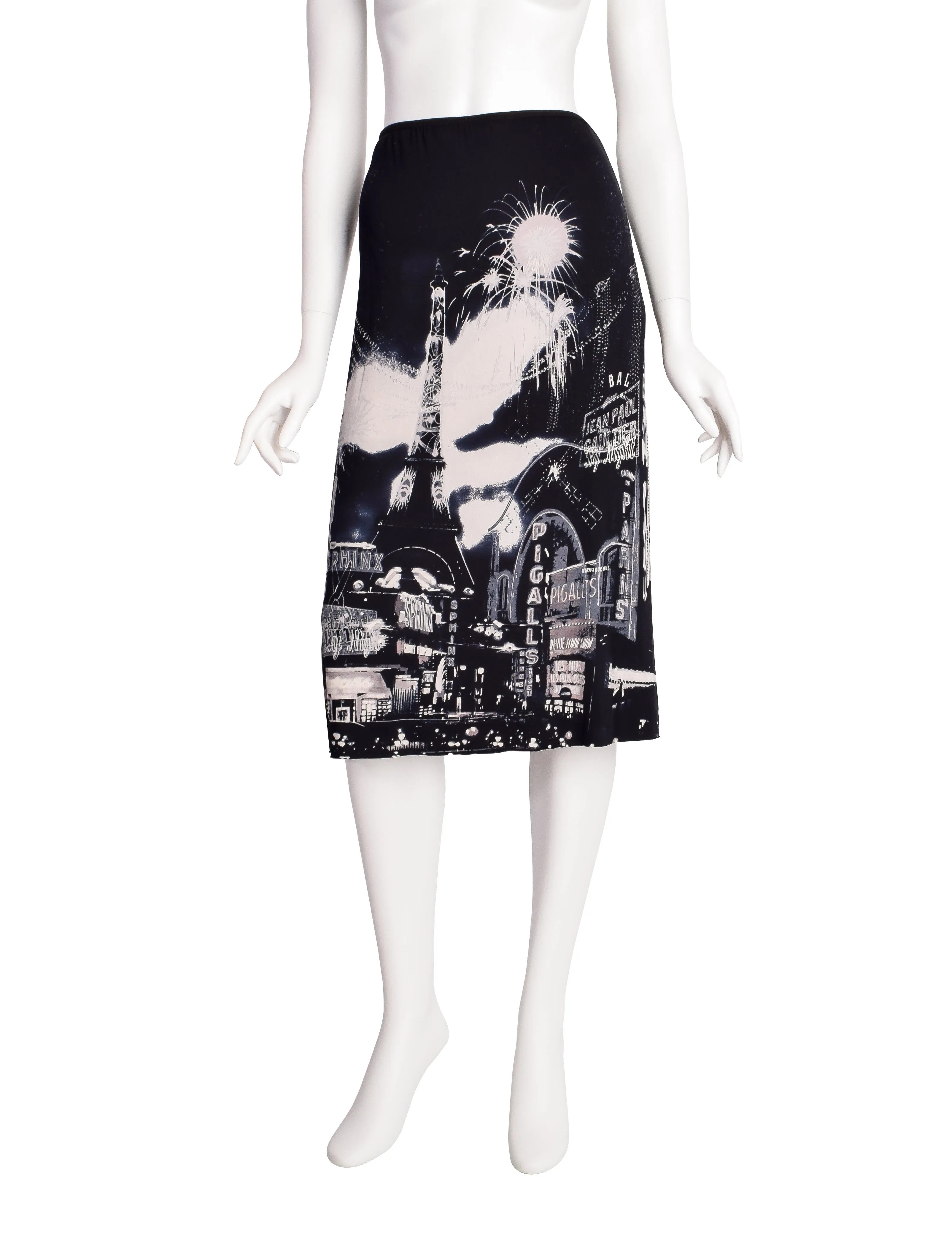 Jean Paul Gaultier Vintage Paris Eiffel Tower City Of Lights Print Stretch Mesh Skirt