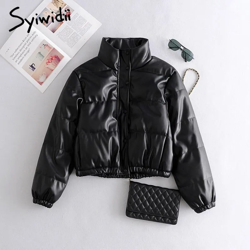 Joskaa Winter Coat Women Jacket Autumn 2024 Thick Warm Short PU Leather Elegant Puffer Parkas Streetwear Crop Bubble Outerwear