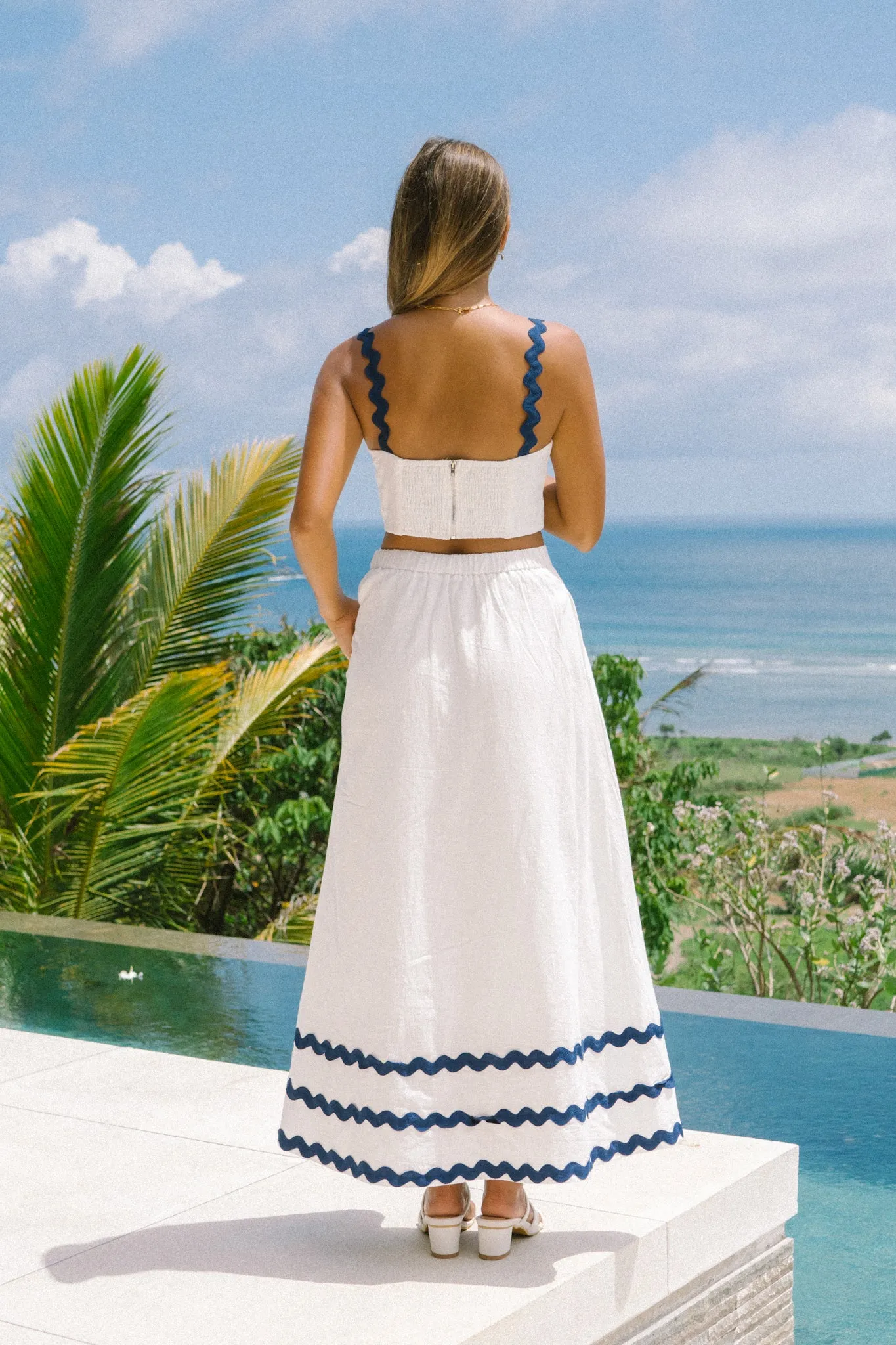 Kalliope White Navy Ric Rac Maxi Skirt