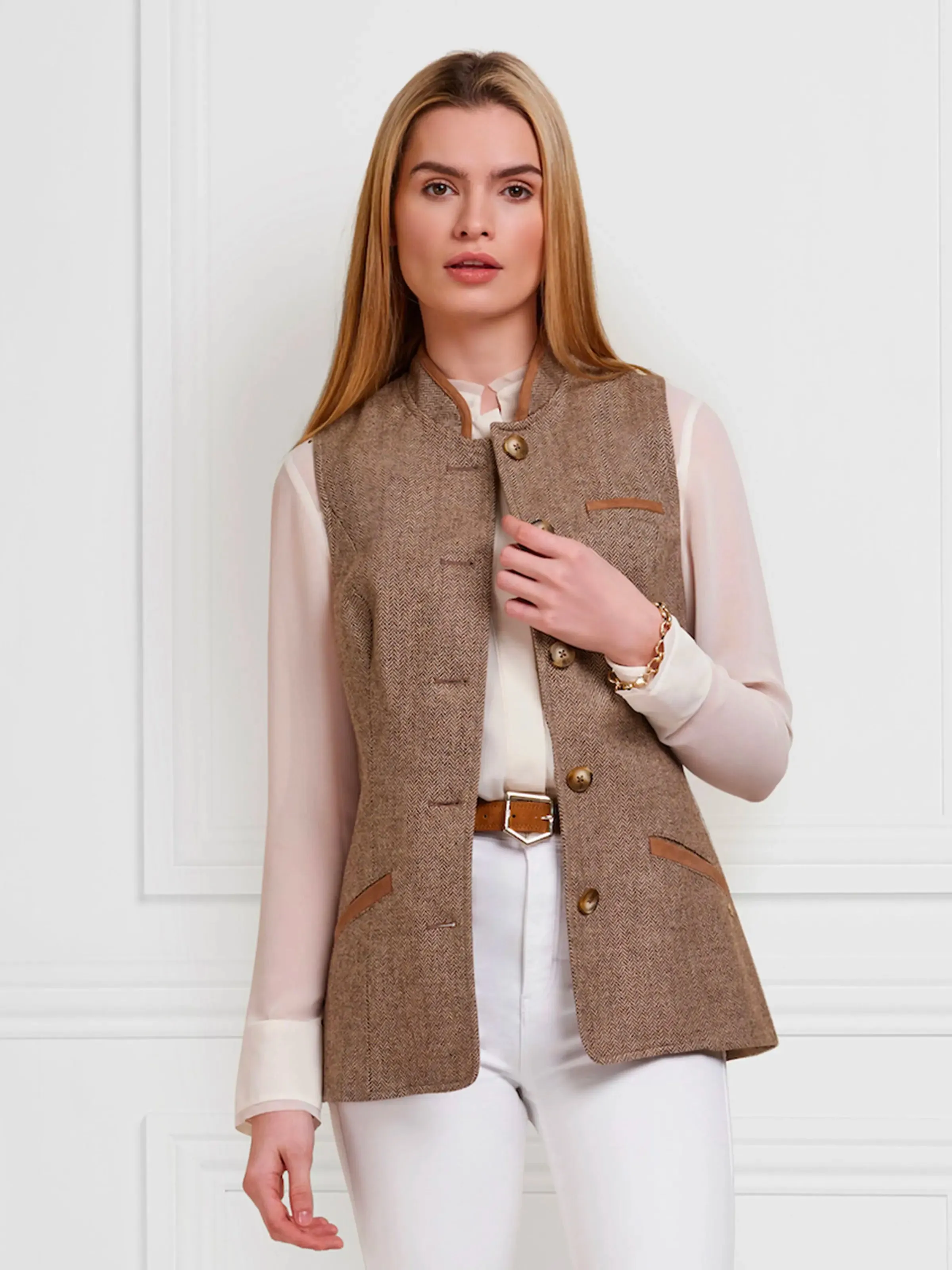 Madeline Gilet - Taupe Herringbone