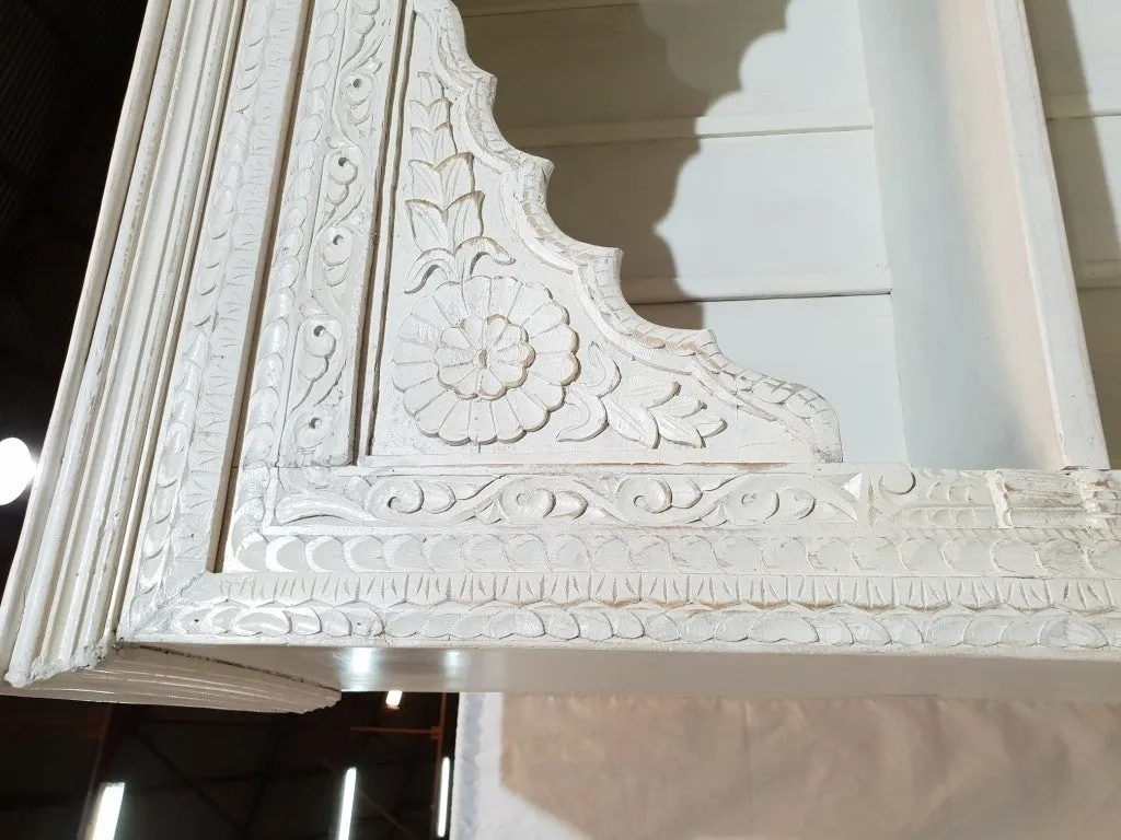 Mehrab Hand Carved Jharokha arch design Solid Wood Large Bookshelf White 126x46x214cm