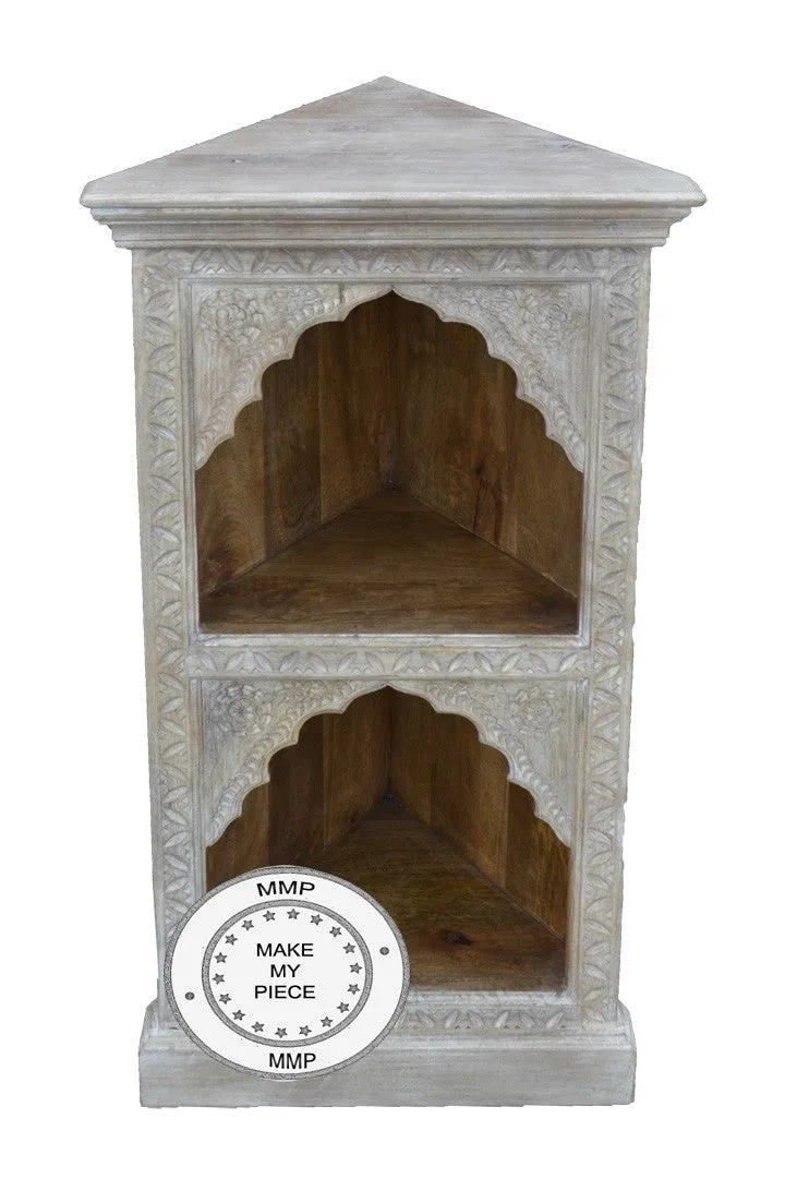 Mehrab Hand Craved Indian Wooden Carved Small Bookshelf White 50x40x100cm