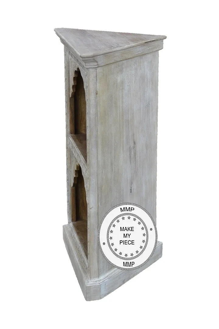 Mehrab Hand Craved Indian Wooden Carved Small Bookshelf White 50x40x100cm