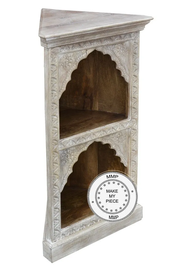 Mehrab Hand Craved Indian Wooden Carved Small Bookshelf White 50x40x100cm