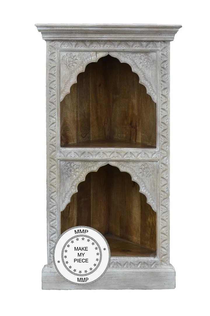 Mehrab Hand Craved Indian Wooden Carved Small Bookshelf White 50x40x100cm