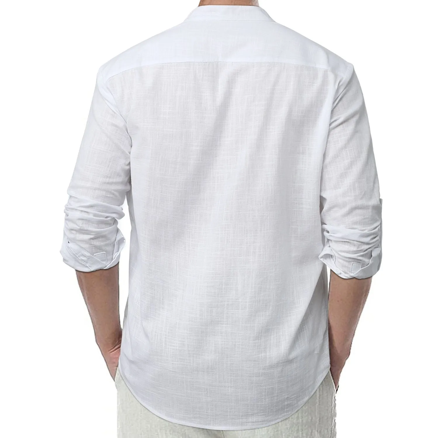 Men‘s Henley Shirt  Cotton Linen with Pocket - WHITE