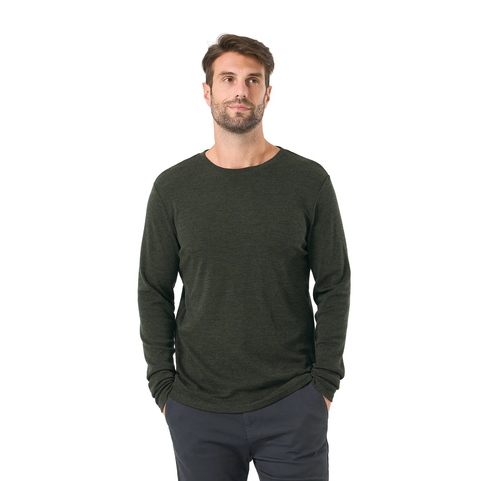 Men's Merino 250g Long Sleeve Crew Thermal Top Moss Green Heather