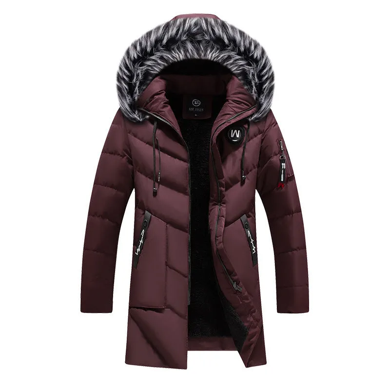 Men's Winter Coats Water-Repellent Windproof Thicken Parkas Mid-Length Hooded Padded Puffer Jacket