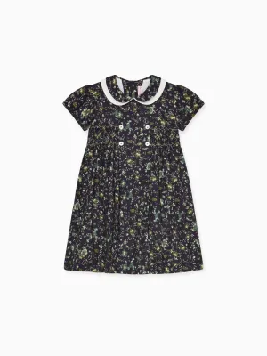 Navy Floral Arcadia Girl Hand-Smocked Dress