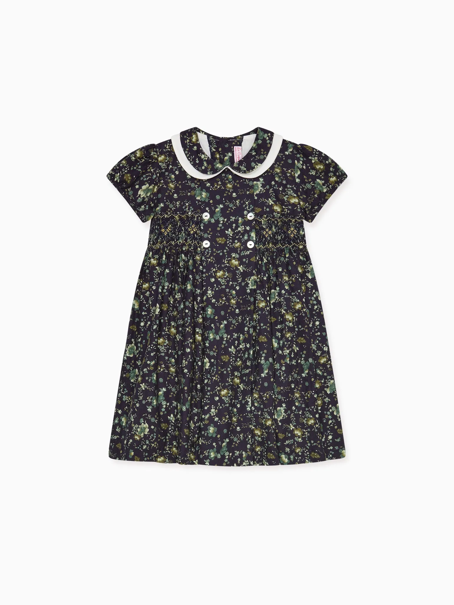 Navy Floral Arcadia Girl Hand-Smocked Dress