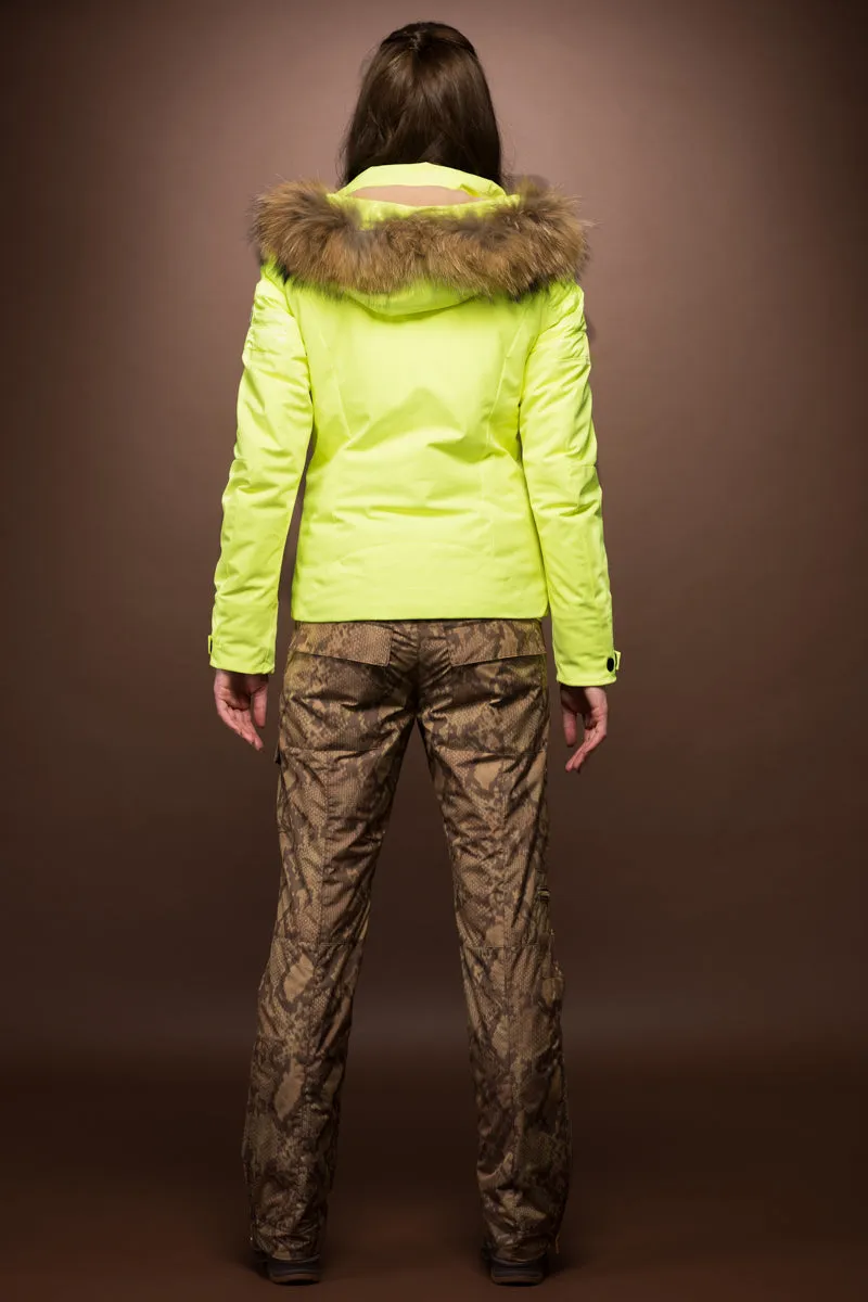 Nica-DT Down Glowing Green Ski Jacket & Raccoon Fur Trim