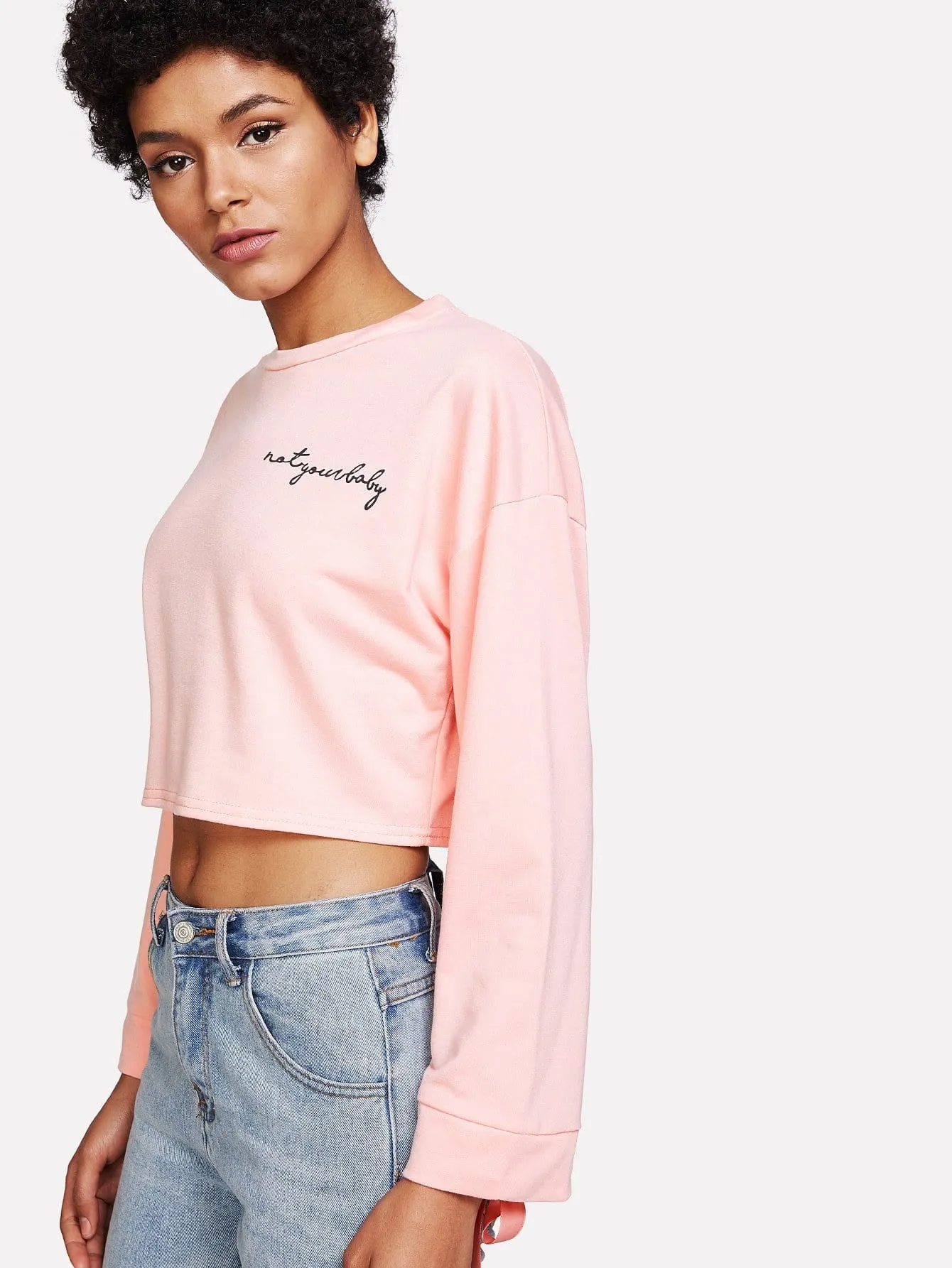 Not your baby tie sleeve sweater crop top