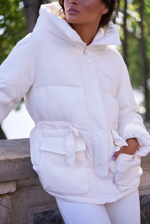 Oversized Bow Short Parka White