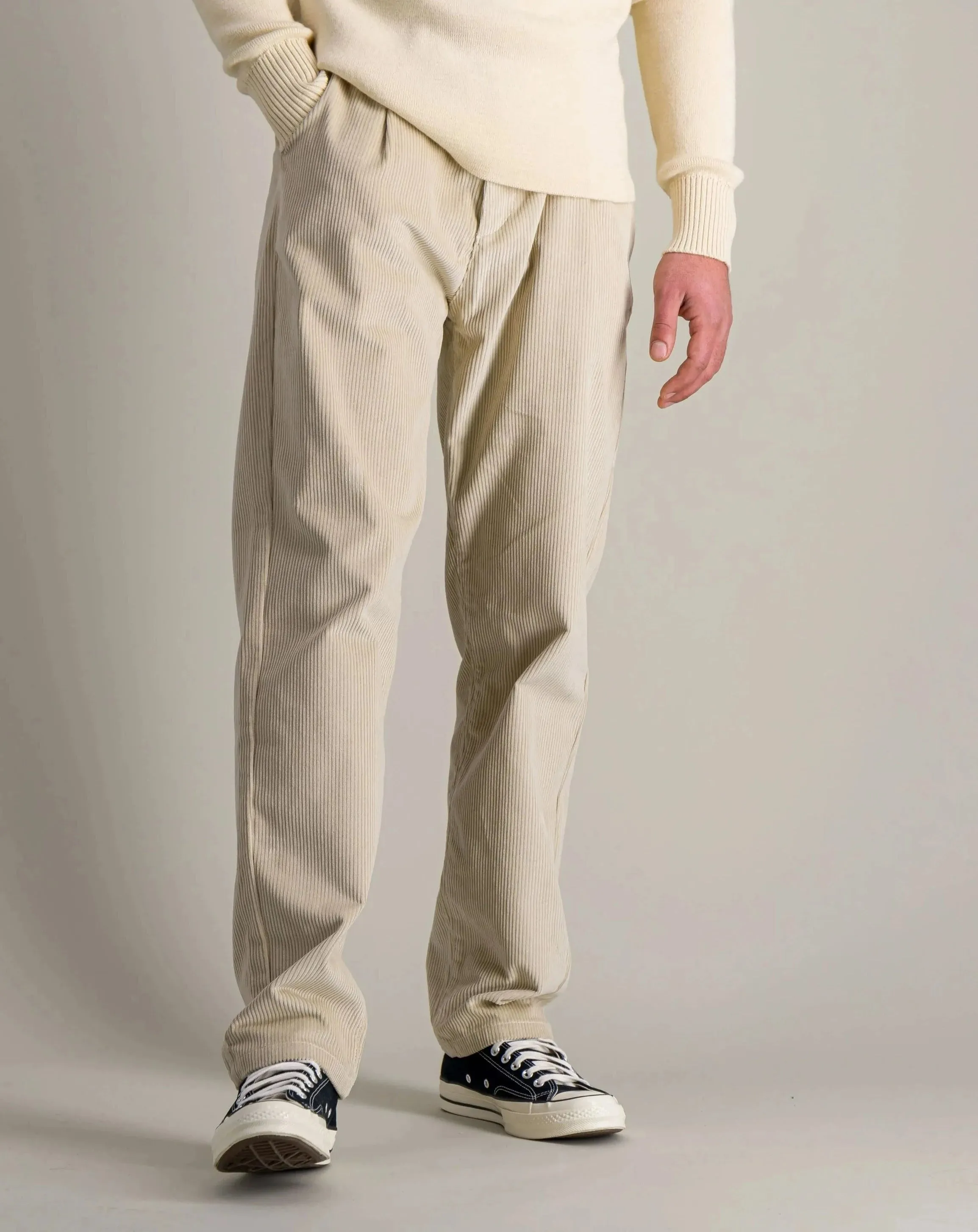 Pleats Cord Pants - Stone