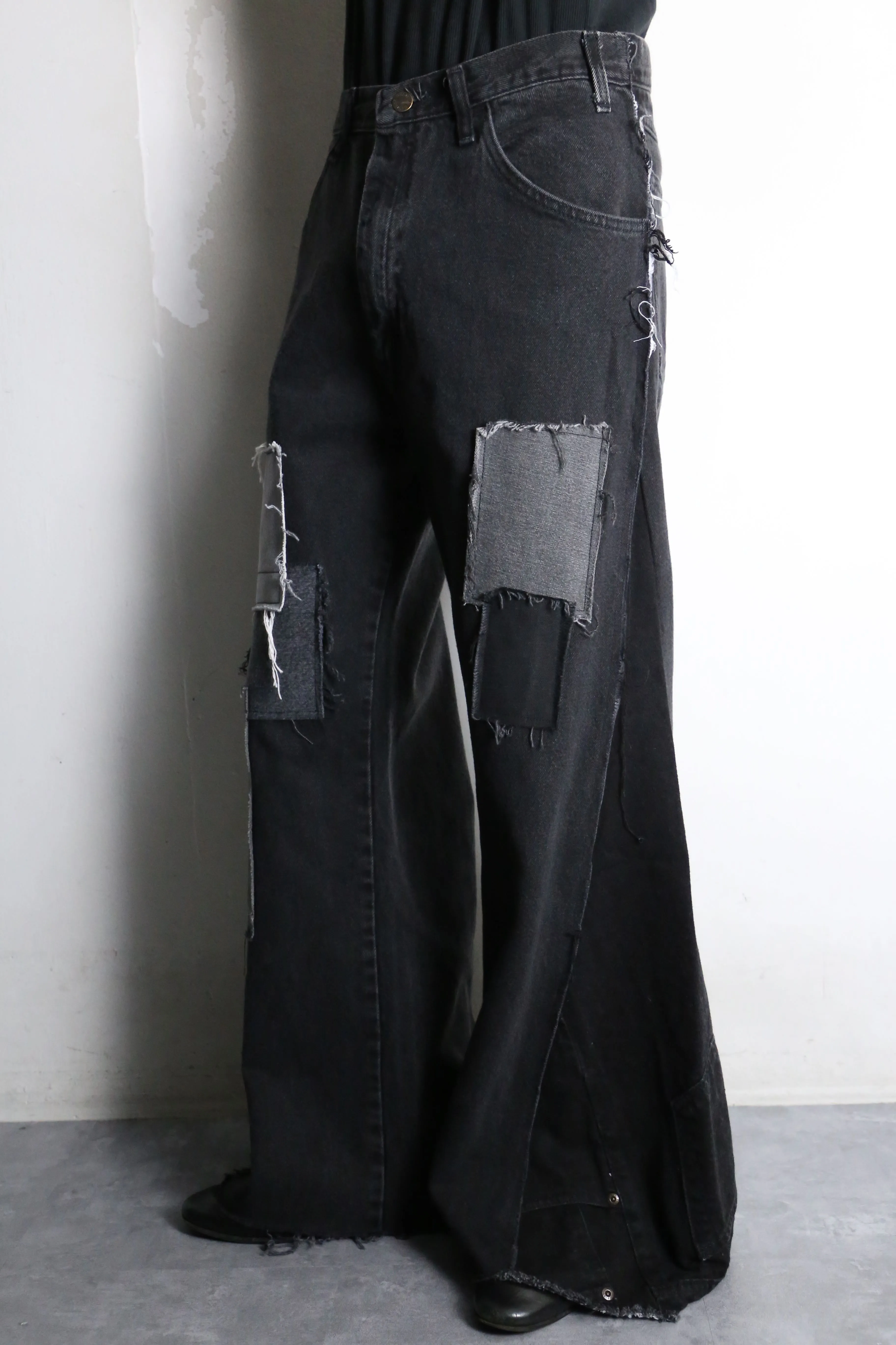 "Re:make" patchwork design black flare denim