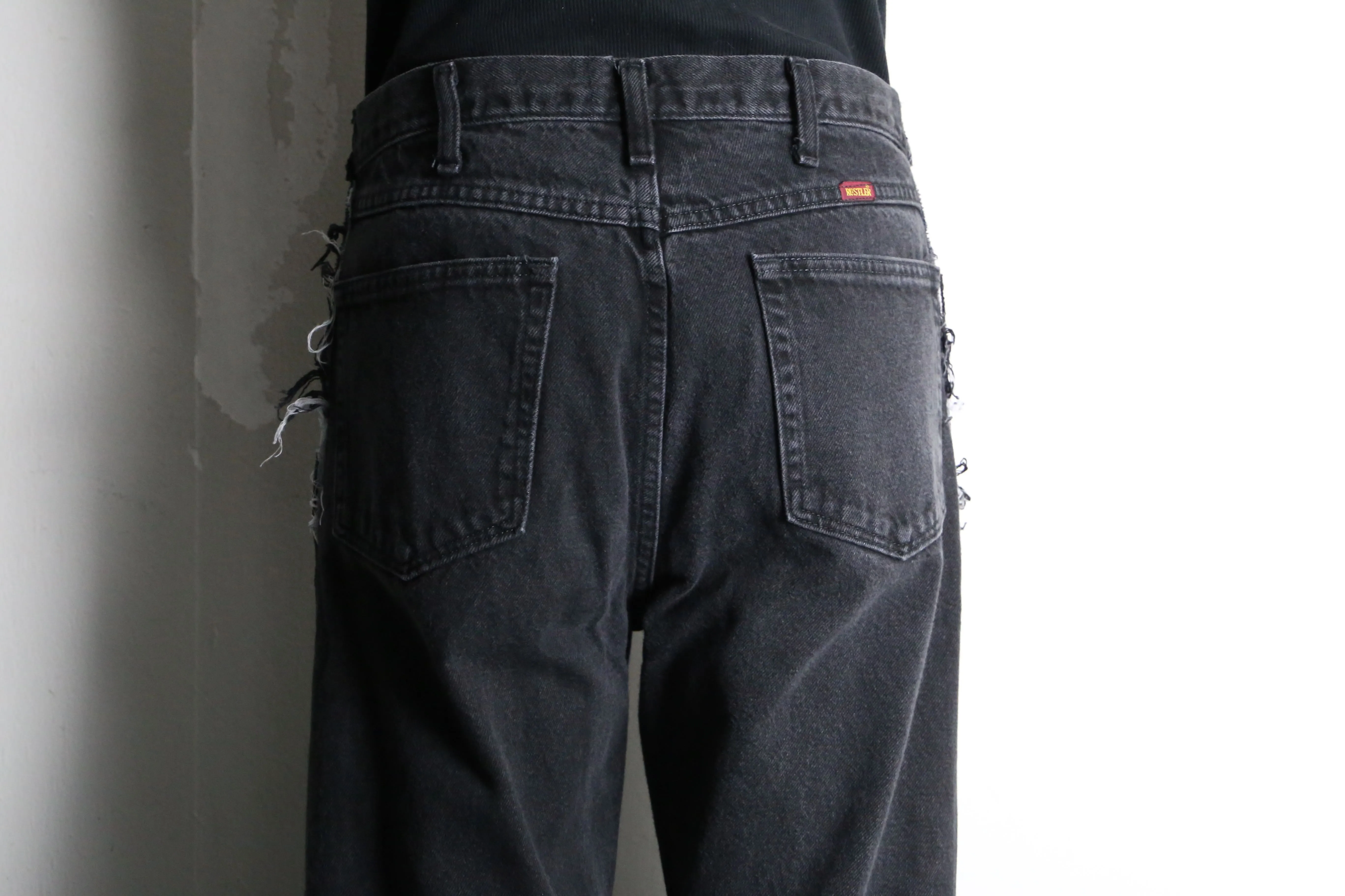 "Re:make" patchwork design black flare denim