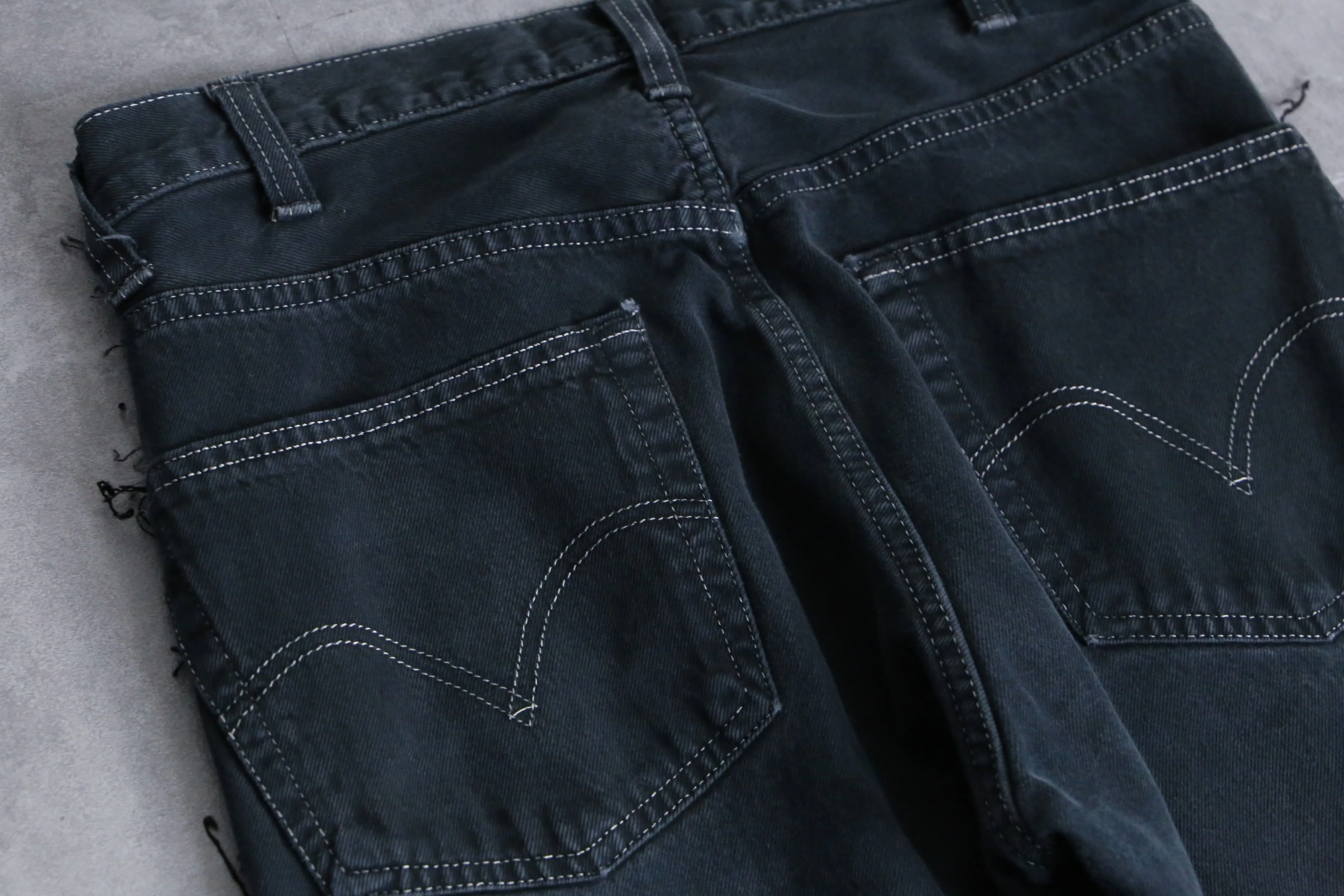 “Re:make” black color docking flare denim pants