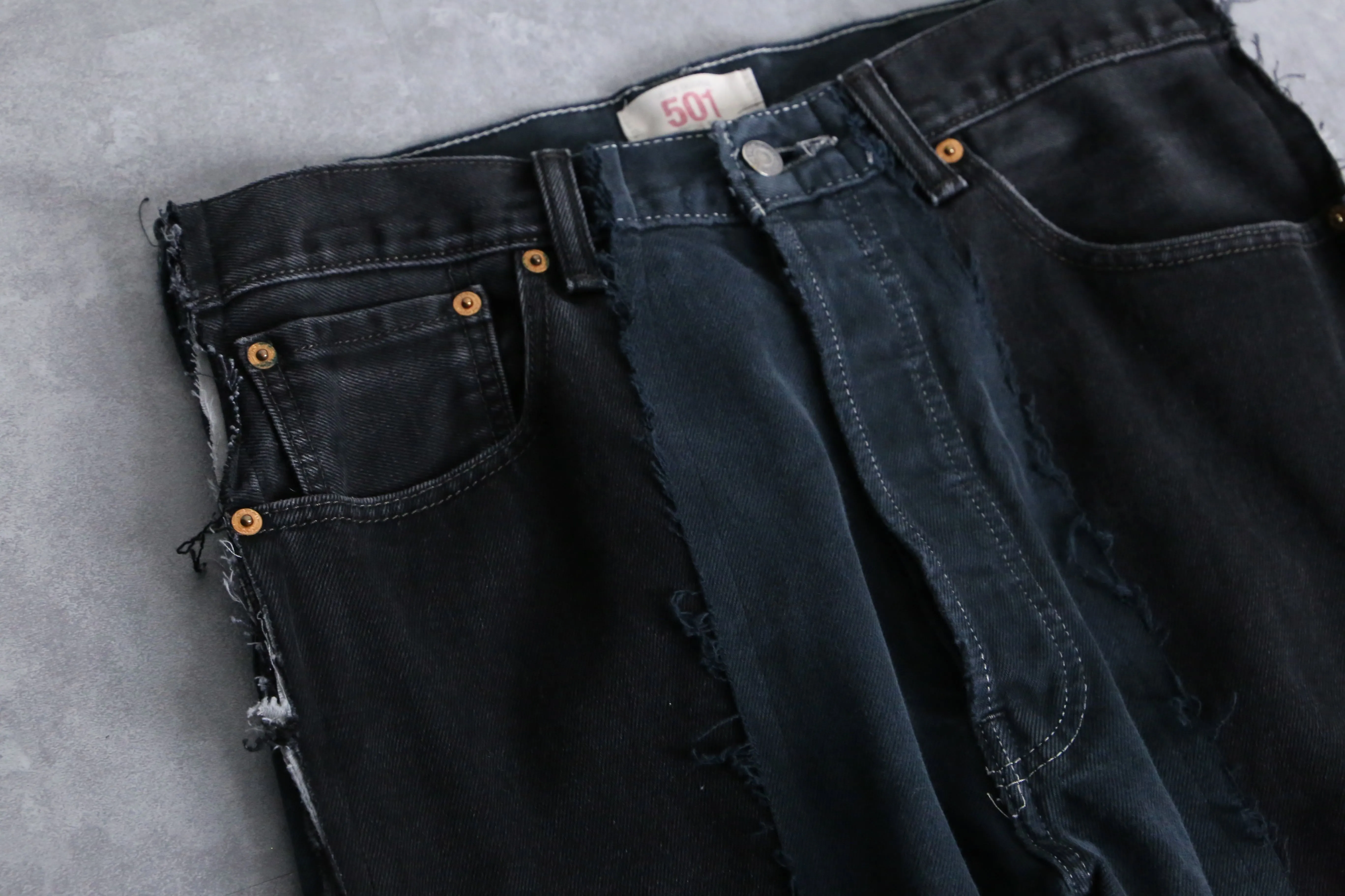 “Re:make” black color docking flare denim pants