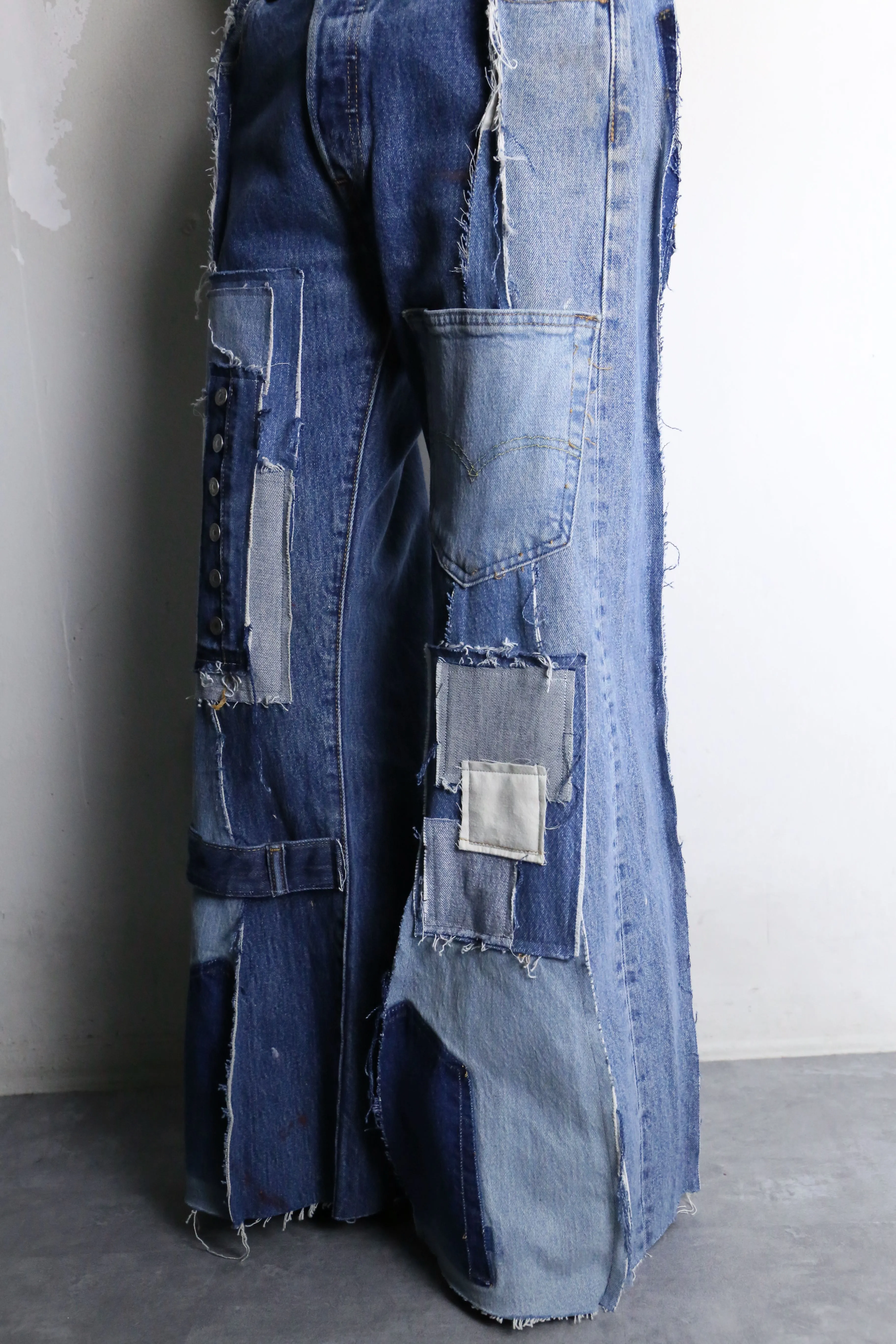 “Re:make” patchwork design super flare denim pants