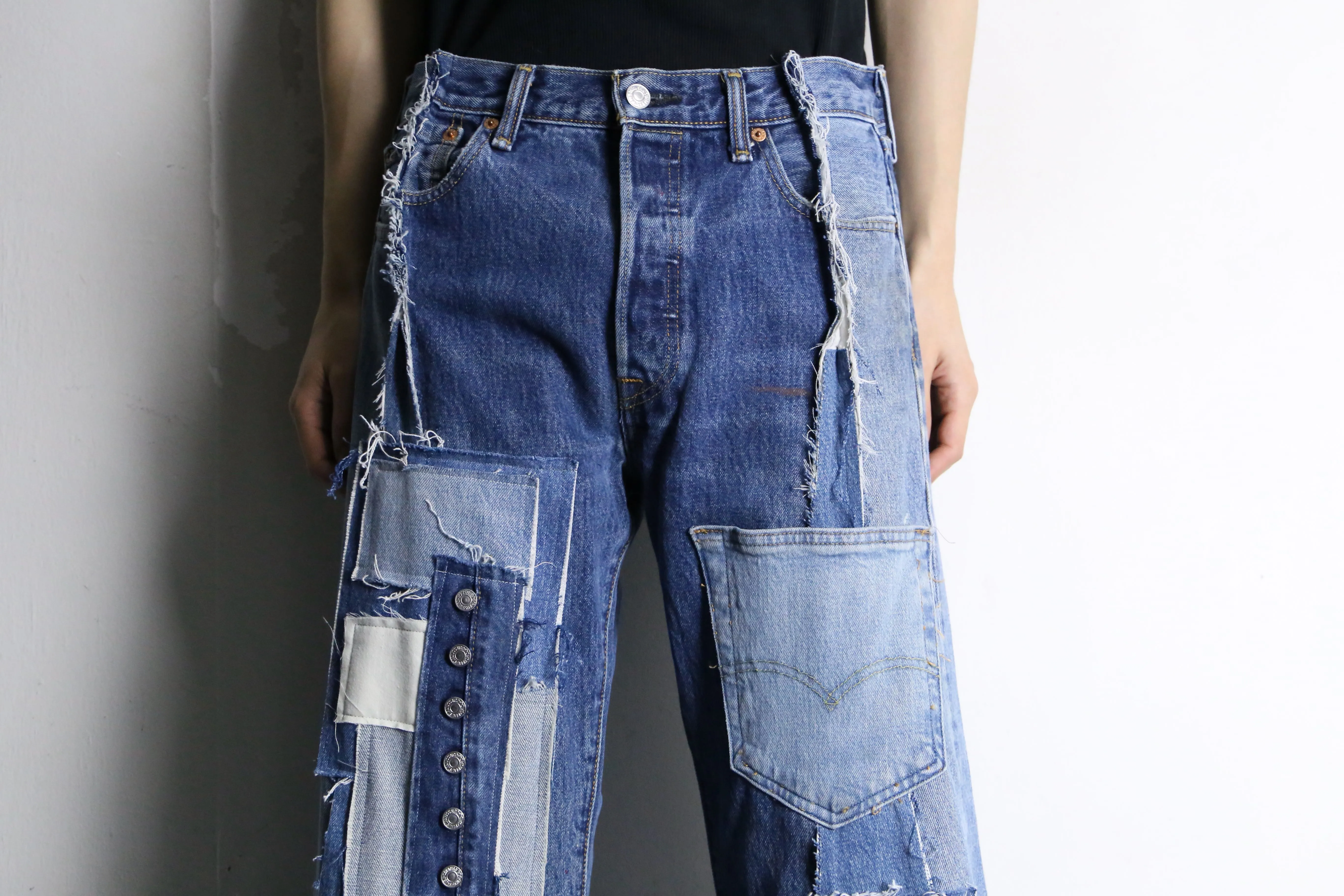 “Re:make” patchwork design super flare denim pants