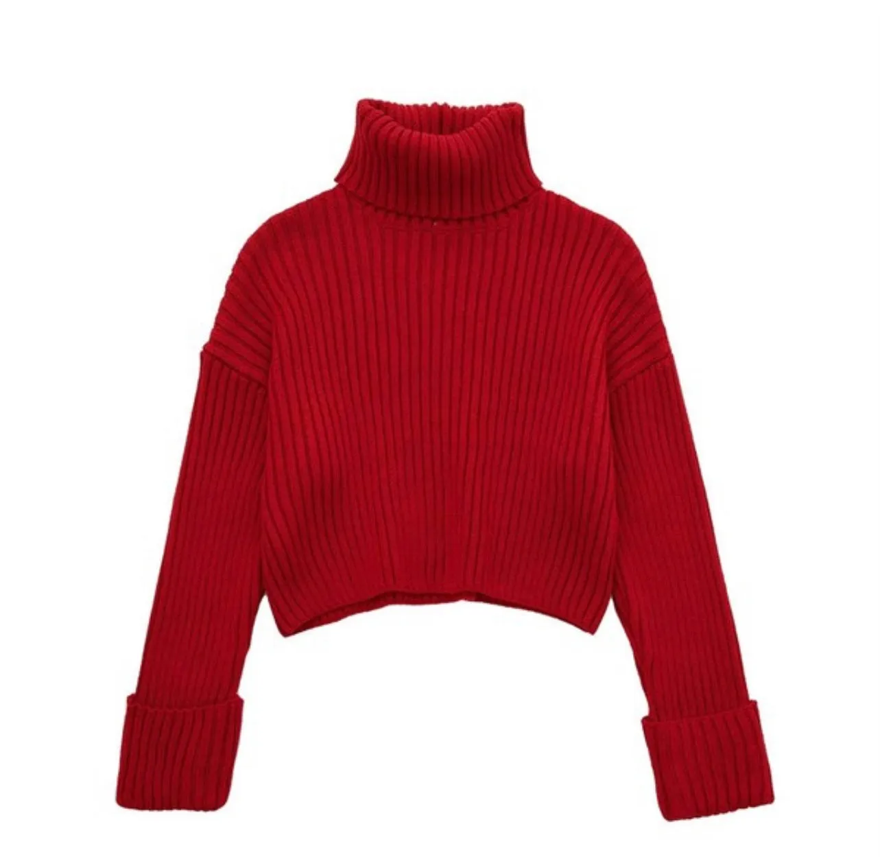 Ribbed Cropped Long Sleeve Turtleneck Sweater