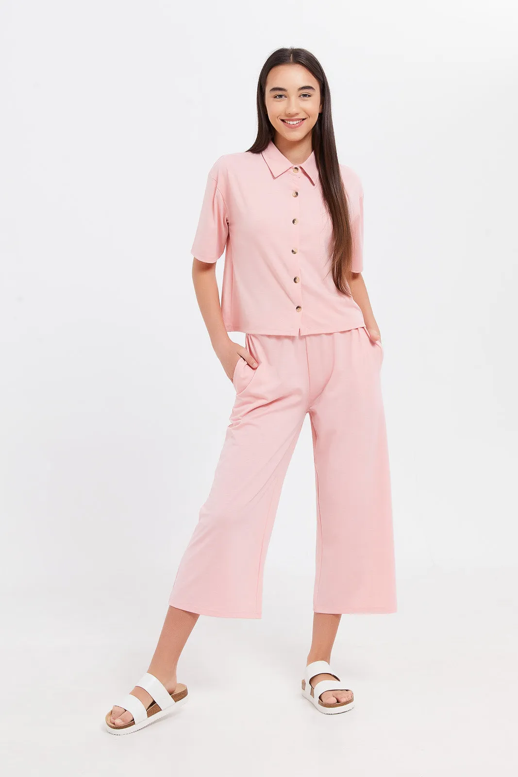 Senior Girls Pink Plain Culottes