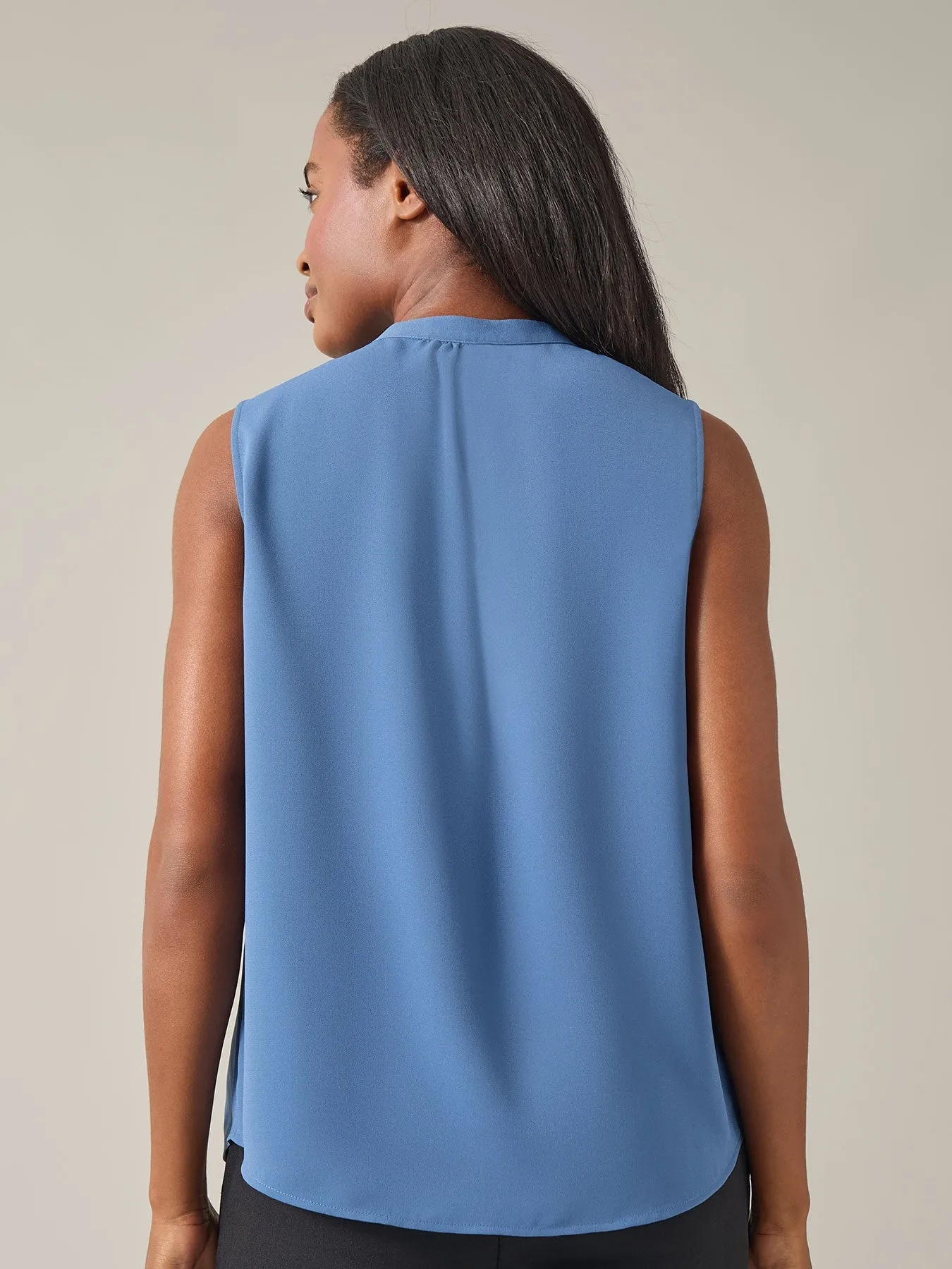 Sleeveless Keyhole Blouse, Solid Crepe