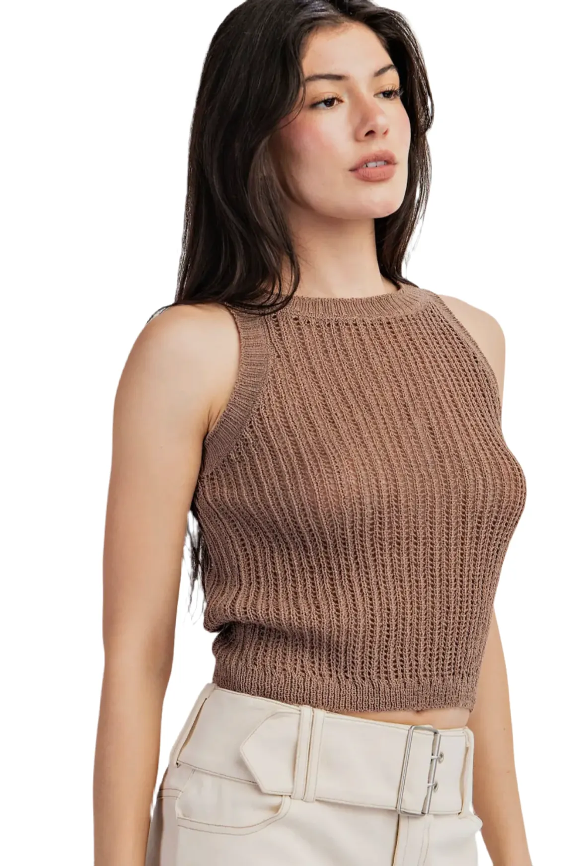 Sleeveless Open Knit Sweater