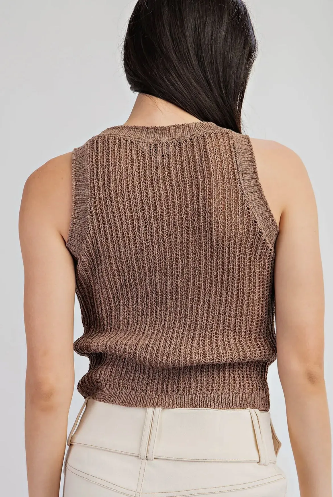 Sleeveless Open Knit Sweater