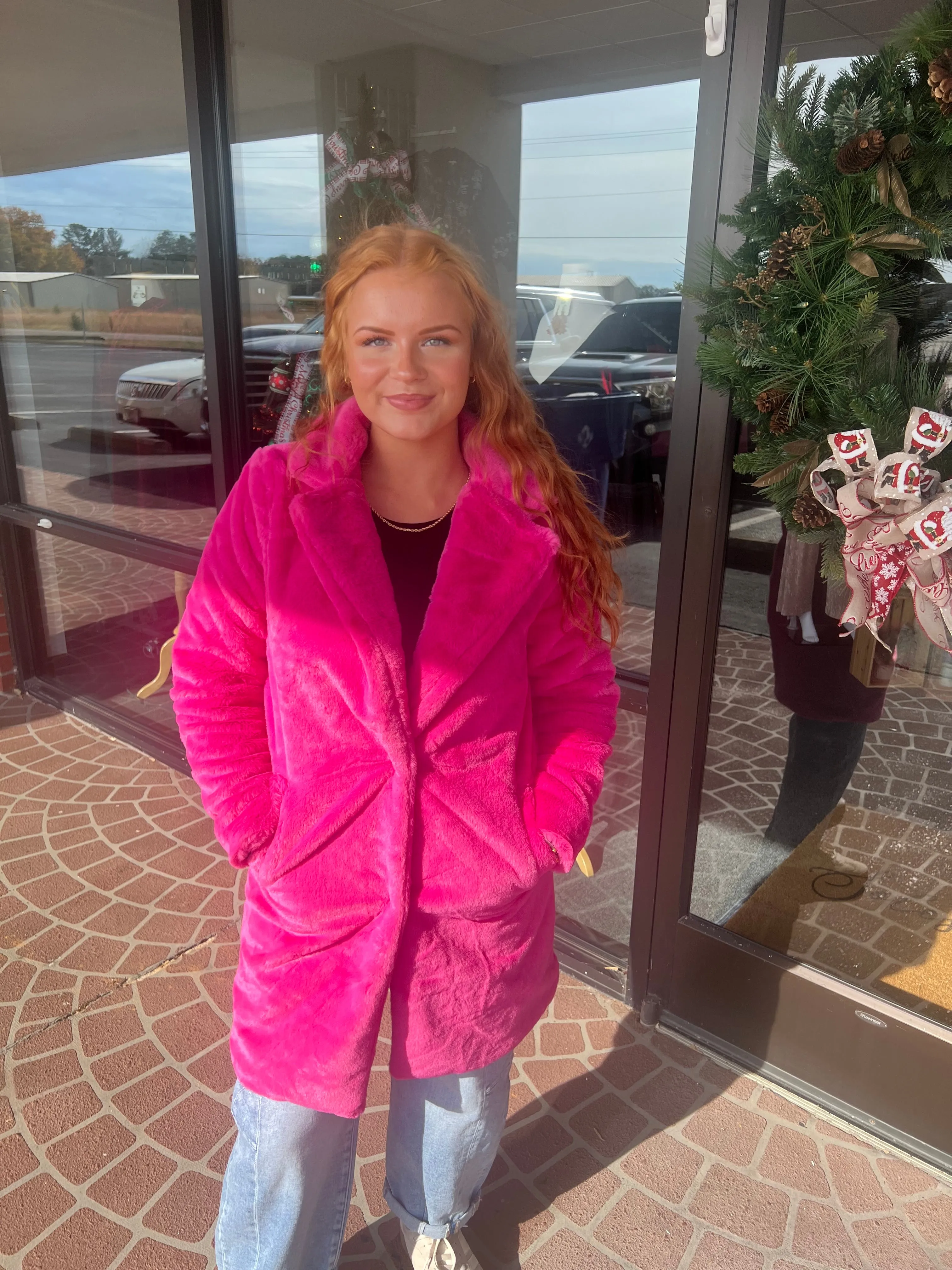 Teddy Long Coat In Pink