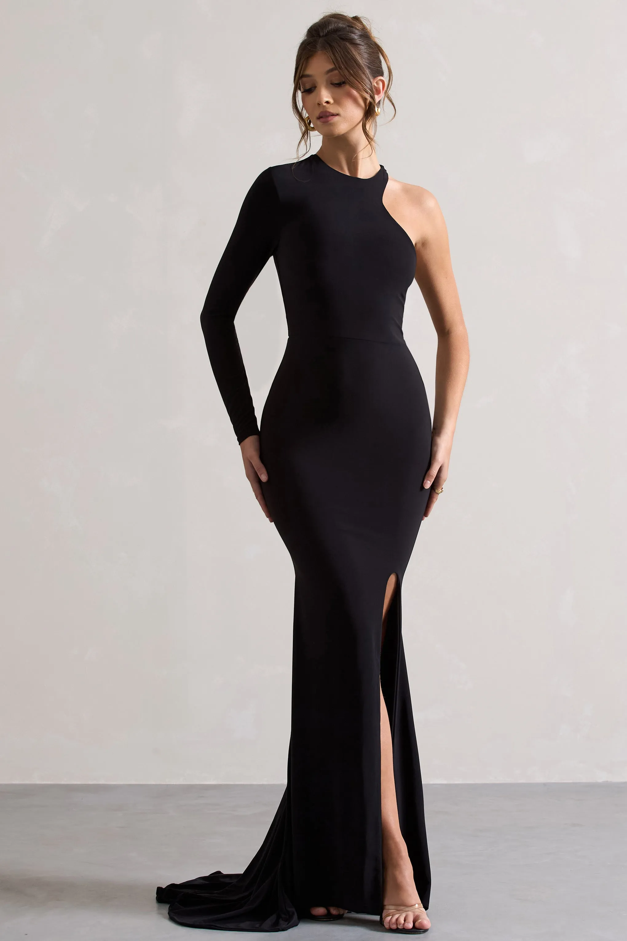 Toya | Black Asymmetric Split Maxi Dress