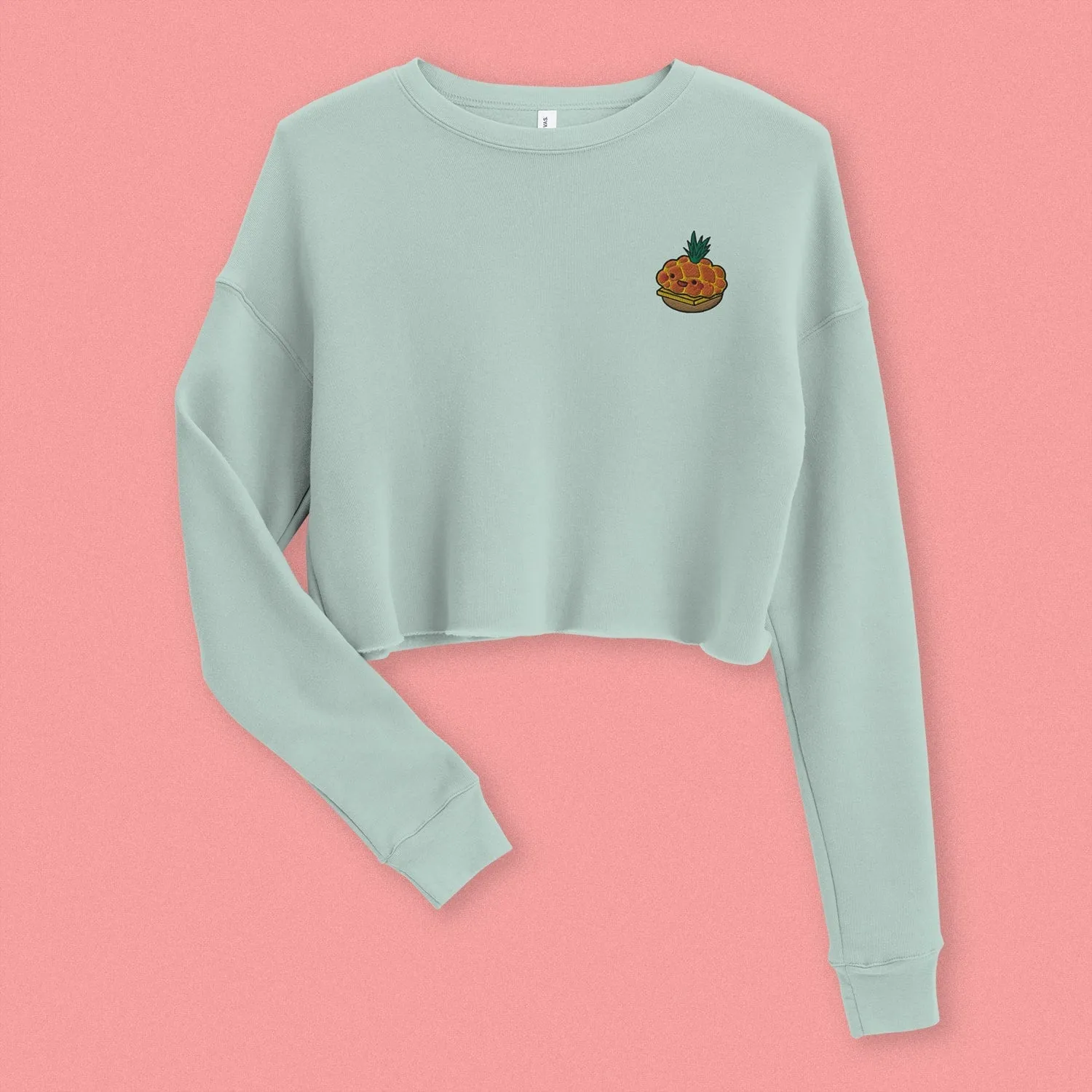 Tropical Pineapple Bun Embroidered Crop Sweatshirt