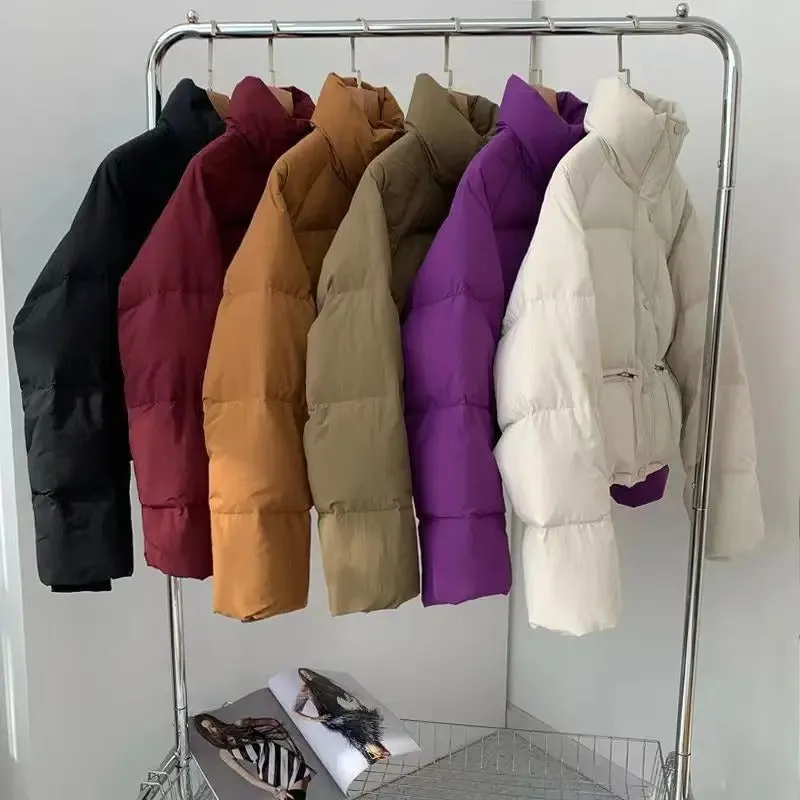 Winter Fashion Short Padding Jacket Women Cotton Coat Stand Collar Classic Solid Parkas Puff Jackets Casual Sweet All-Match Coat