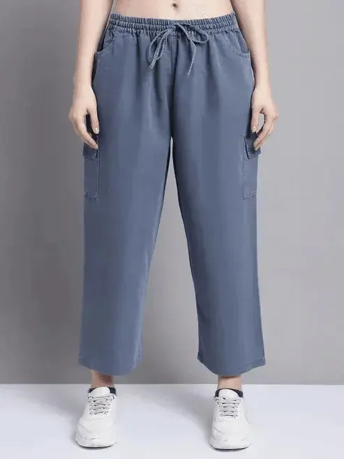 Women Grey multi pocket denim finish Culottes cargo cotton Pant 28